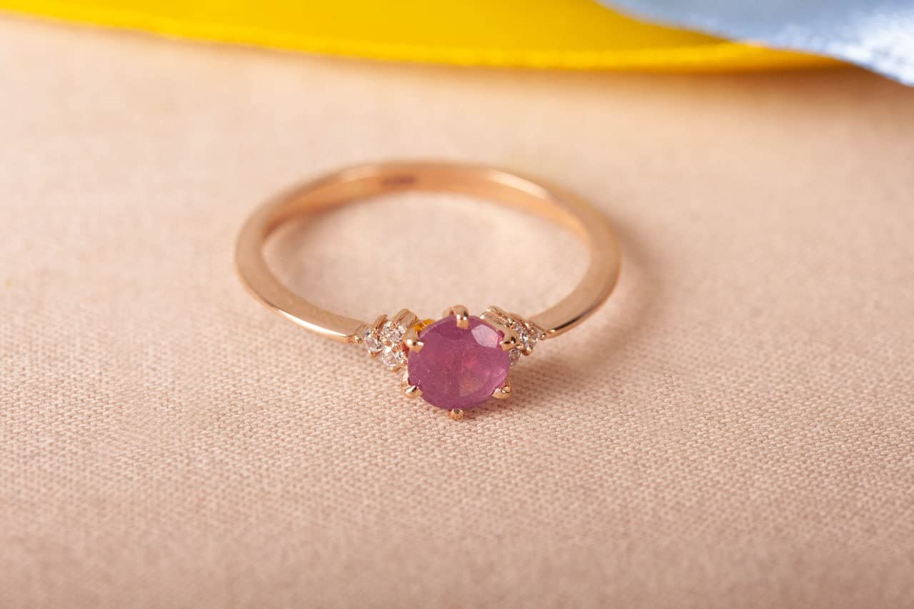 14K Solid Gold Natural Ruby Ring for Women - Pink Stone Engagement Ring, Unique Promise & Proposal Ring in Rose Gold (Size 8) | Perfect for Cocktail Parties, Anniversaries & Romantic Gifts