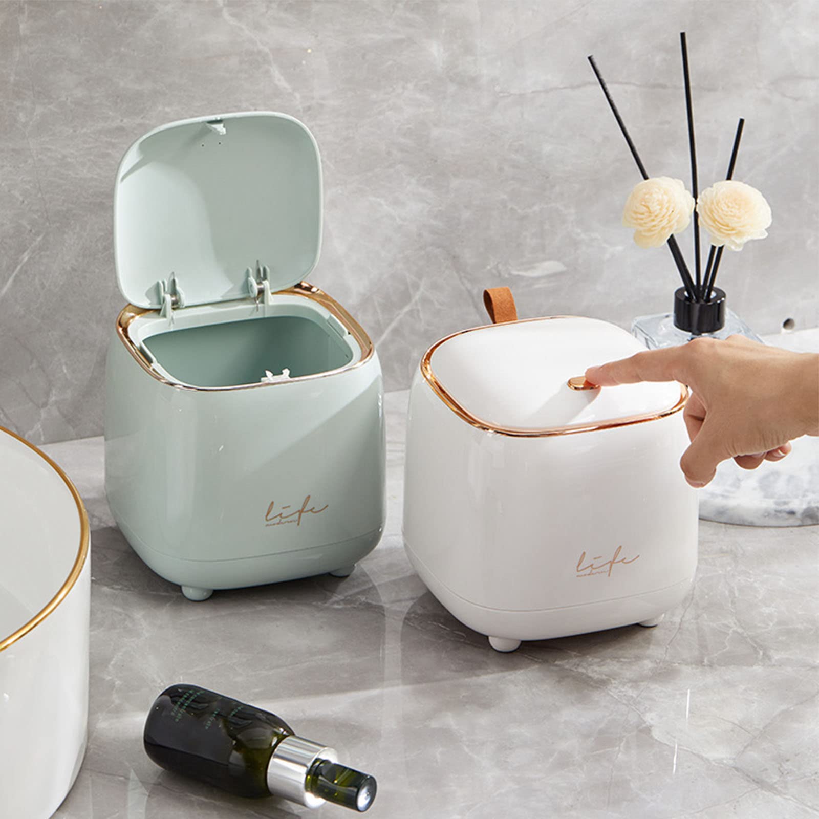 Cuawana Press Trash Can - Mini Desktop Trash Bin with Double Layer Design, Small Waste Basket for Bathroom, Vanity, Office & Bedroom - Perfect for Tabletop Storage & Organization