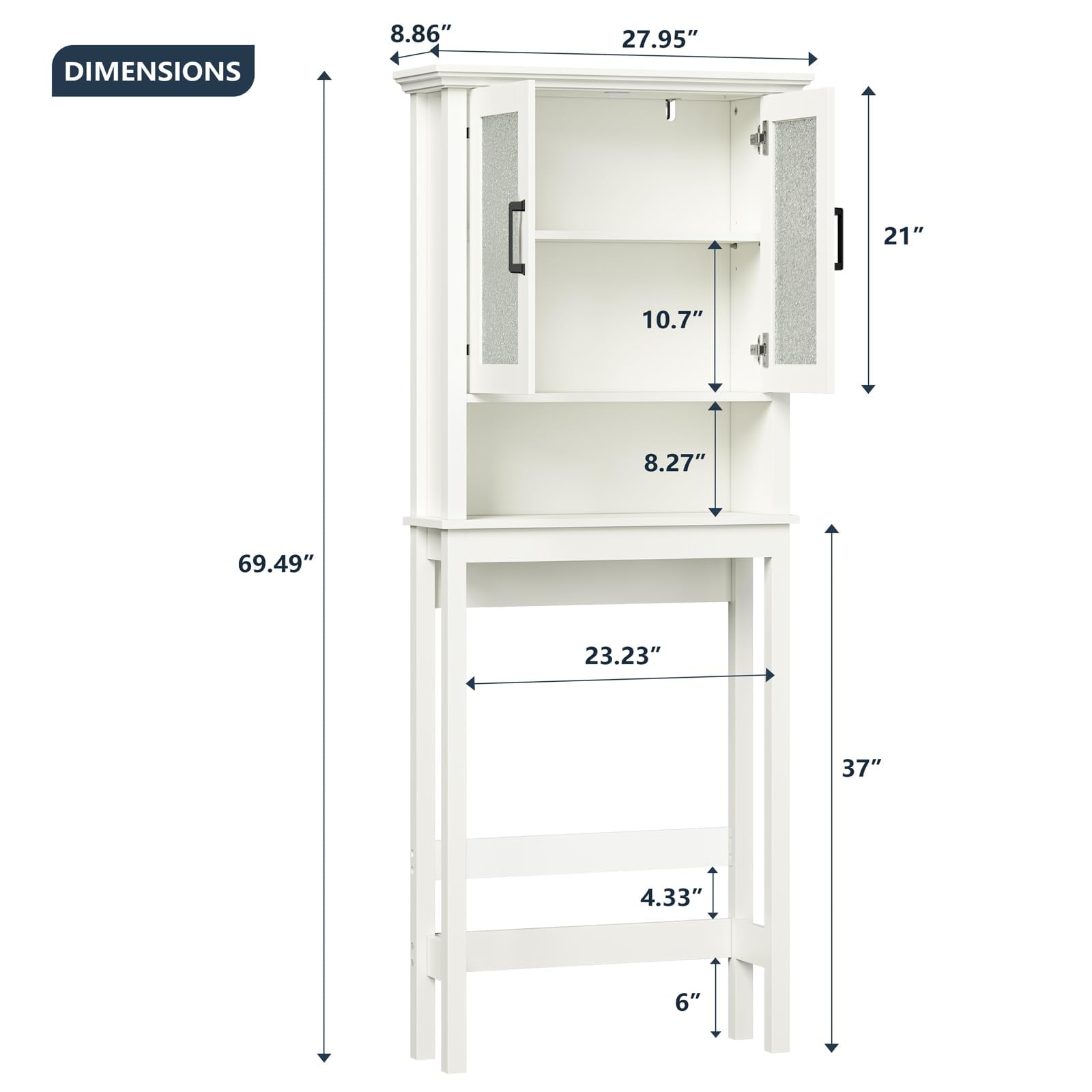 Over The Toilet Storage Cabinet with Doors & Adjustable Shelf - Thick Frame Bathroom Organizer for Above/Behind Toilet - Cream White - Perfect for Small Bathrooms, Apartments & Space-Saving Storage