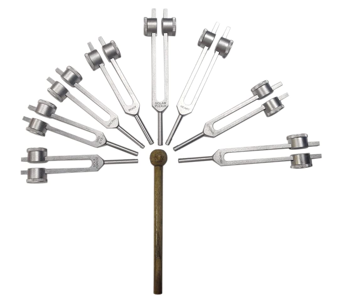 Healing Tuning Forks Set - 8 Piece Weighted Harmonic Solar Spectrum Forks with Wooden Hammer for Sound Therapy | Perfect for Meditation, Chakra Balancing & Energy Healing