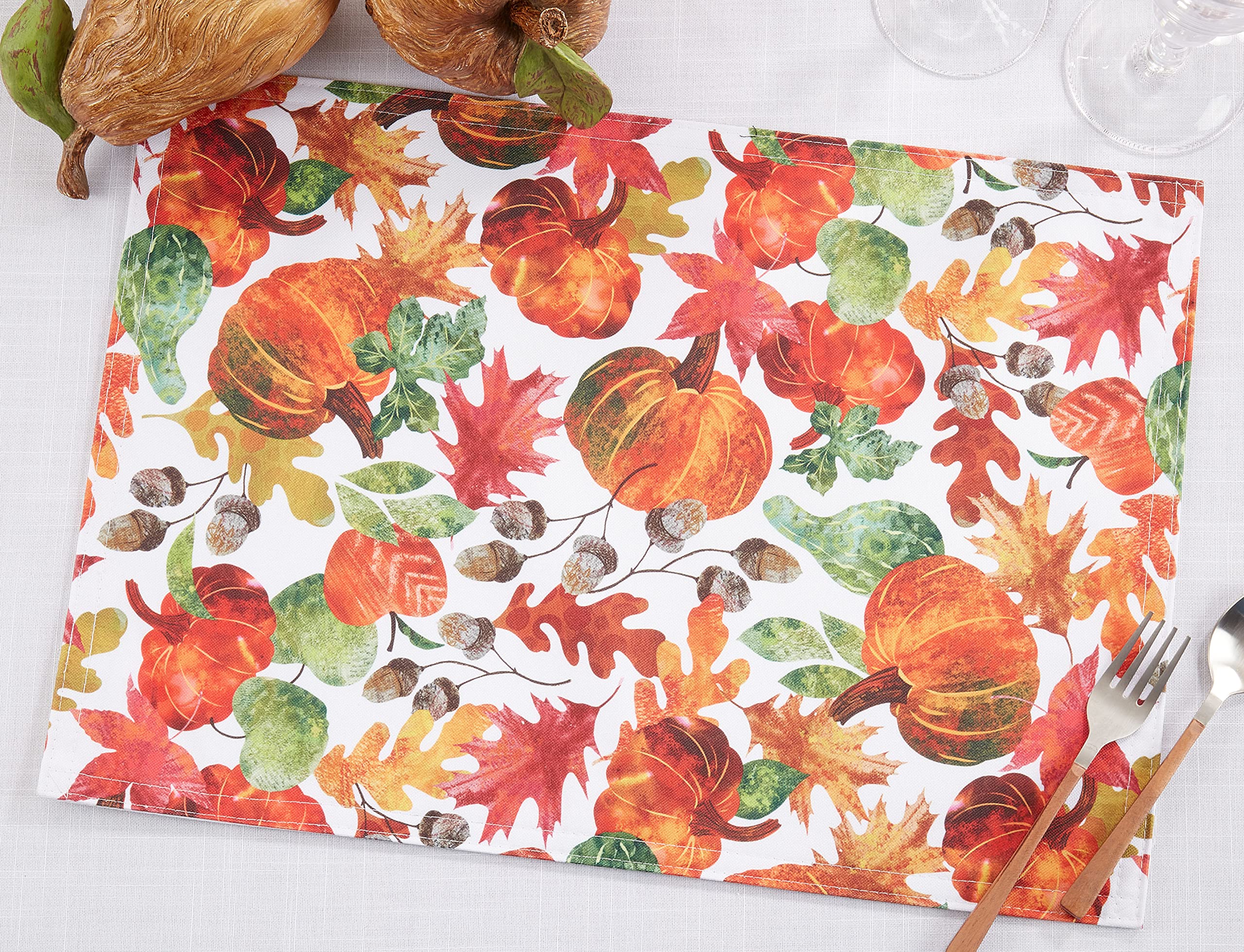 Pumpkin Foliage Placemats Set of 4 - Fall Thanksgiving Table Decor for Dining Room, Kitchen, and Seasonal Home Decor