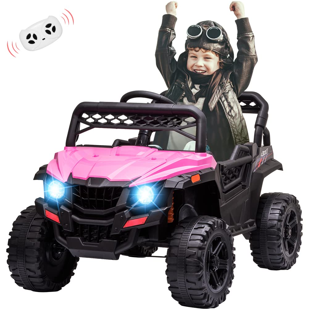 12V Kids Ride On UTV - Electric Powered Toy Car for Toddlers with Parental Remote Control, 4-Wheel Spring Suspension, LED Lights & Music (Pink) - Perfect for Outdoor Play, Birthday Gifts & Family Fun