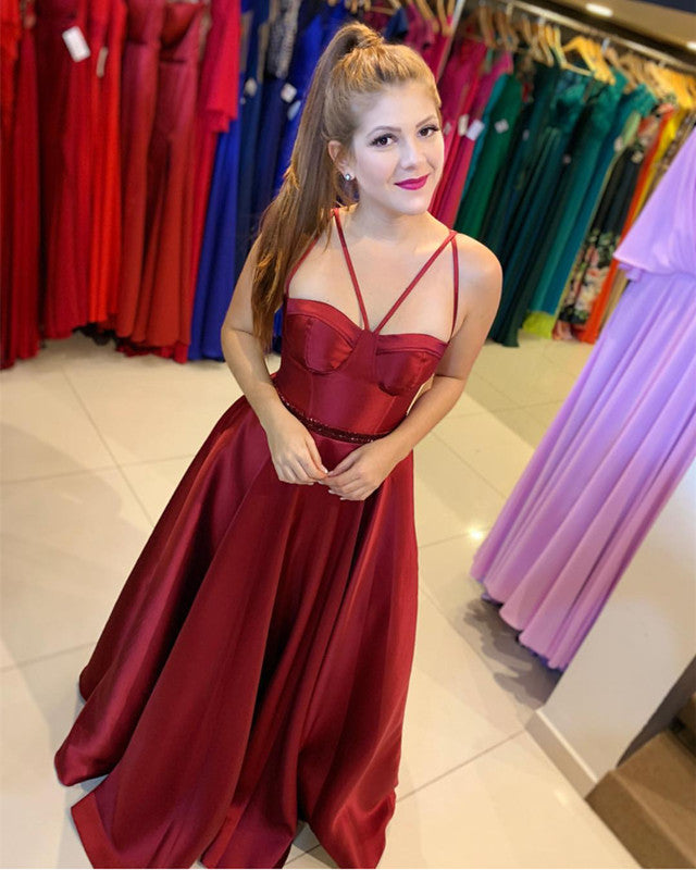 Elegant Criss Cross Prom Dresses for Women - Satin Floor Length Formal Gowns for Homecoming, Ball & Evening Events