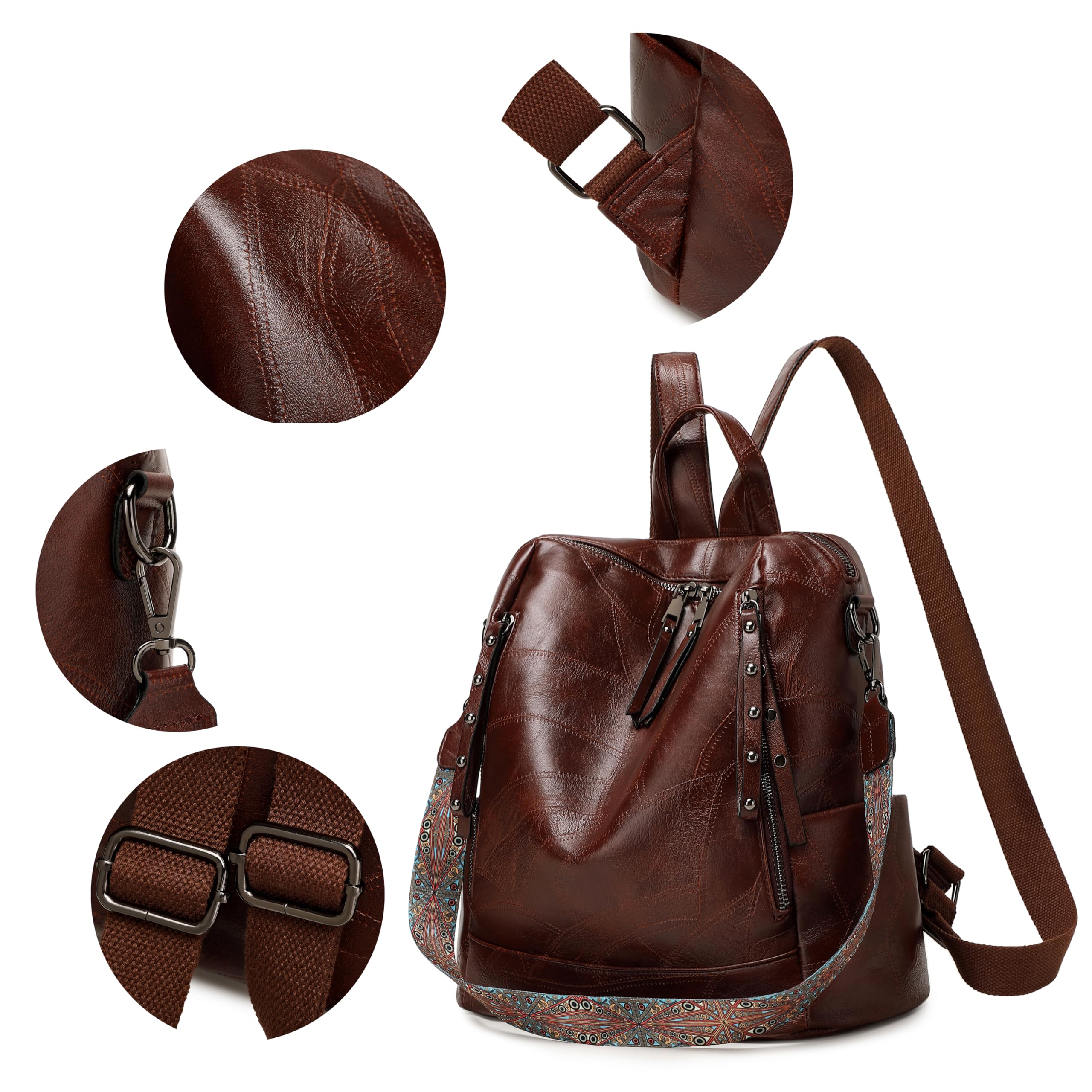 Stylish Leather Backpack Purse for Women - Travel Laptop Bag with Shoulder Strap, Fashion Designer Handbag in Brown | Perfect for Work, Commute & Weekend Getaways