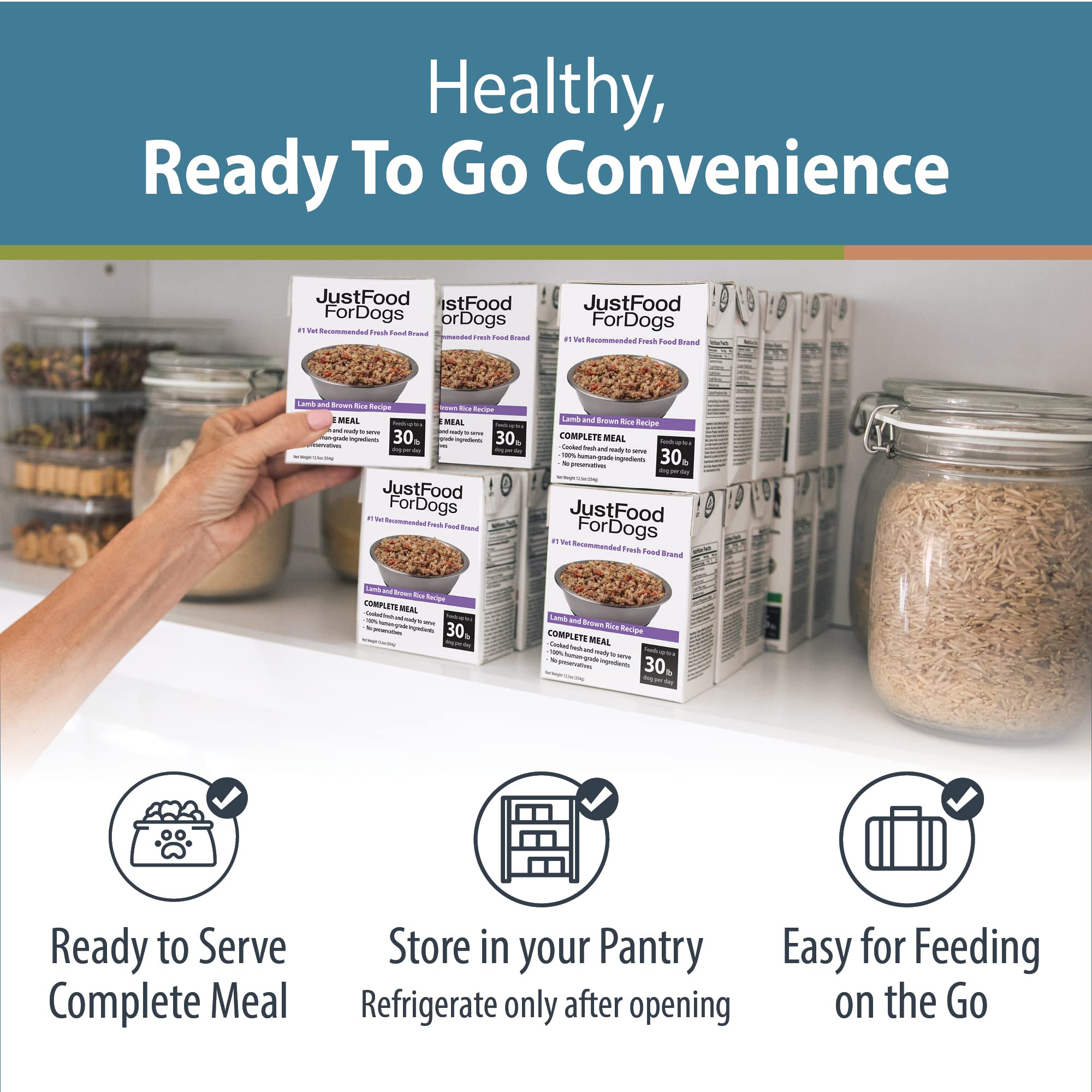 JustFoodForDogs Pantry Fresh Wet Dog Food - Lamb & Brown Rice Recipe | Human-Grade Complete Meal or Food Topper for Dogs | 12.5 oz (Pack of 12) | Perfect for Home Feeding, Travel & Senior Dogs