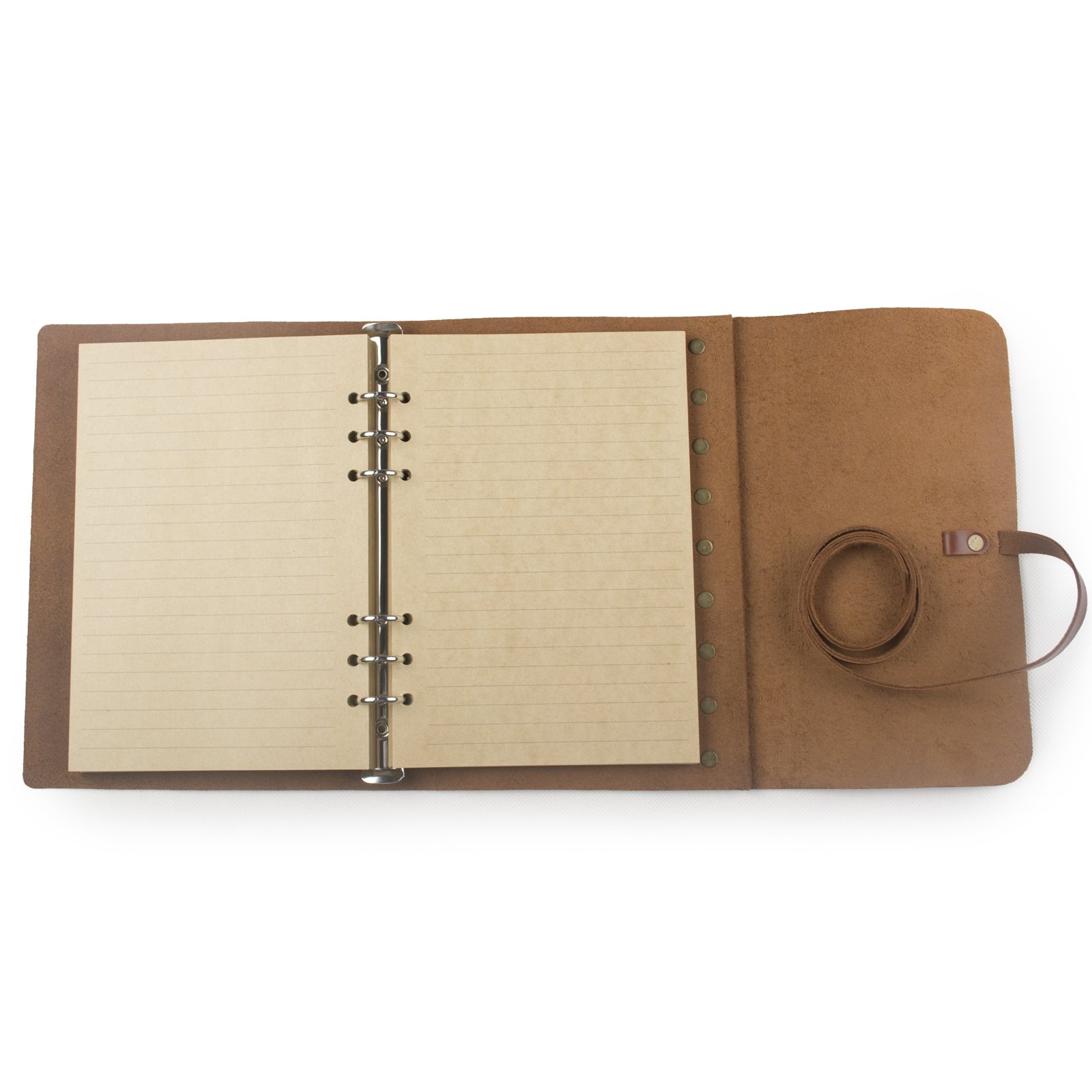 Premium Refillable Leather Journal for Women & Men - A5 Lined Craft Paper Diary Notebook with 6-Ring Binder, Strap Closure (Red Brown) - Perfect for Travel, Writing, Sketching & Gift Giving