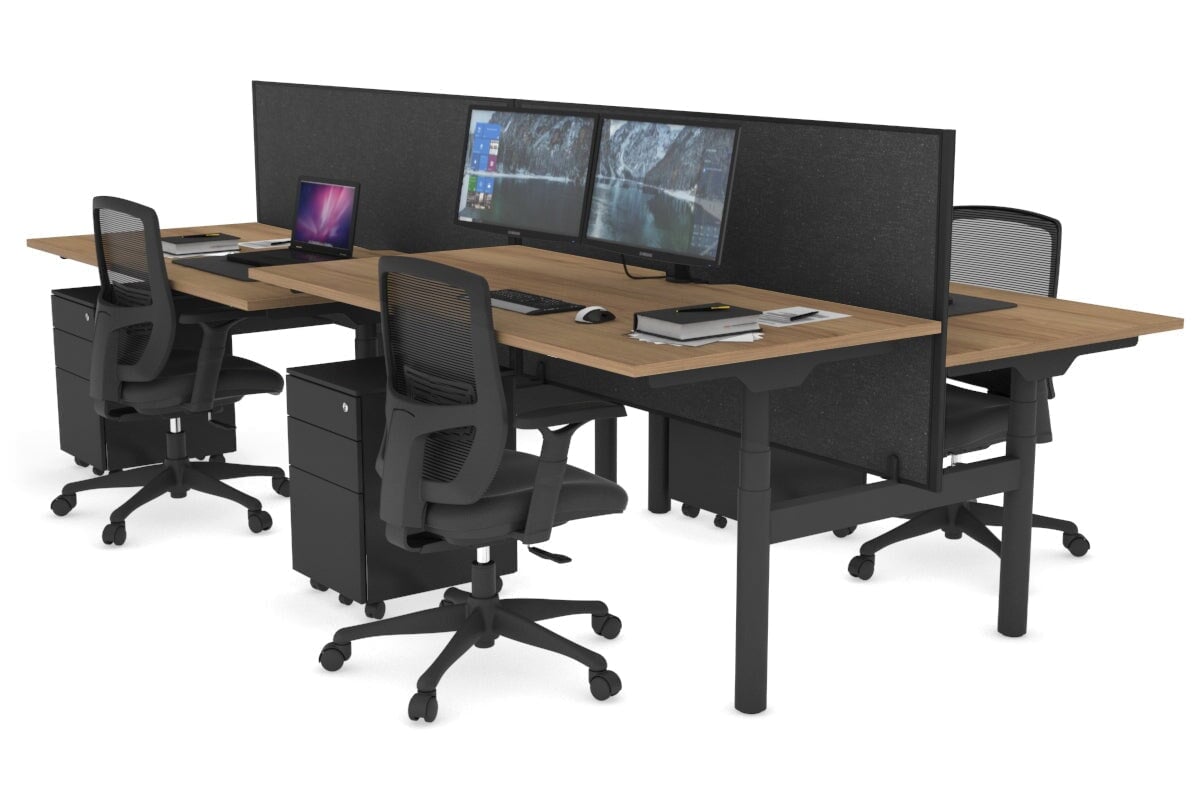 Flexi Premium Height Adjustable 4-Person H Bench Workstation - Black Frame [1400L x 800W with Cable Management] - Ideal for Office, Coworking Spaces & Home Offices