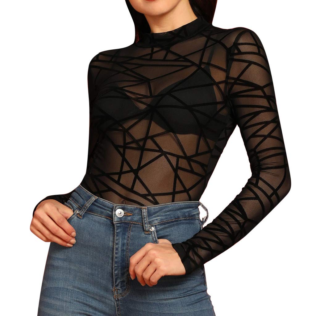 Women's Long Sleeve Blouse - Sexy O-Neck Mesh Print Spring Top for Casual Wear | Perfect for Office, Dating & Everyday Outfits