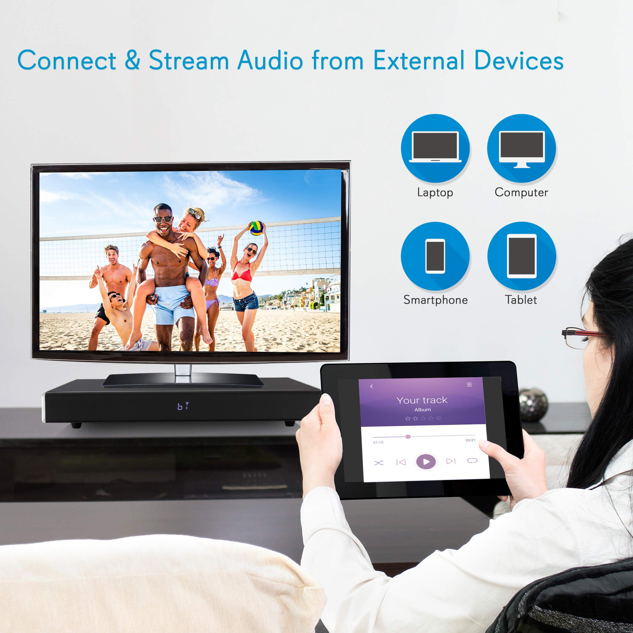 Pyle PSBV830HDBT Bluetooth Sound Bar - Wireless Home Theater Speaker System with Deep Bass for TV, Movies & Music | Perfect for Living Room & Home Entertainment Setup