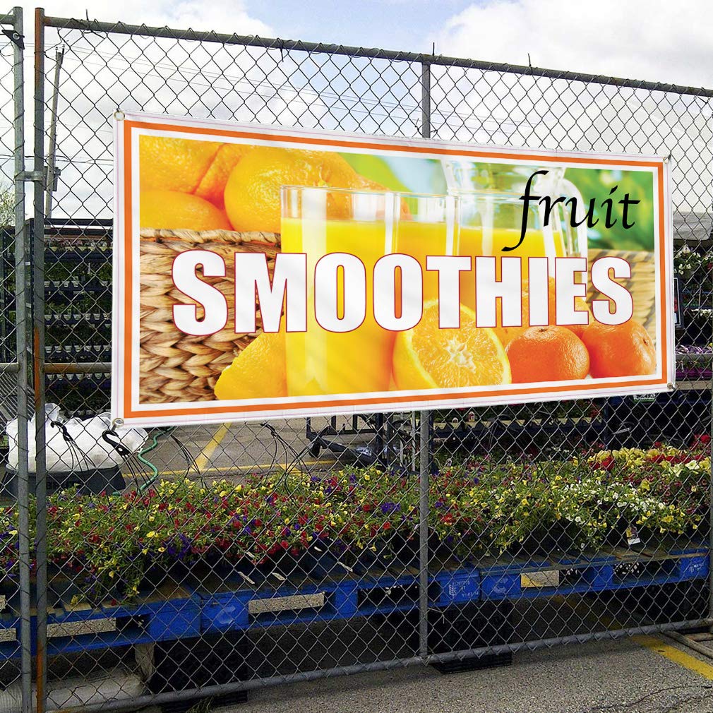 Premium Vinyl Banner for Fresh Smoothies Restaurant & Cafe - Weatherproof Outdoor Sign with 10 Grommets (60x144 Inches, Orange/Yellow) - Perfect for Business Advertising, Yard Sales & Event Promotion