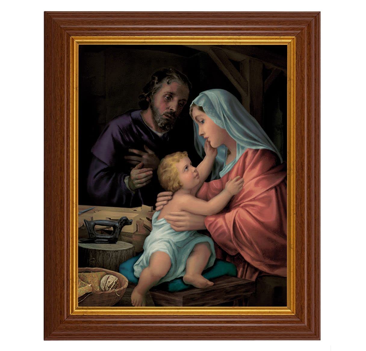 Holy Family Italian Print in 10.5x12.5 Inch Walnut Fluted Frame with Gold Beaded Lip - Perfect for Home Decor, Wall Art, and Religious Gift Giving