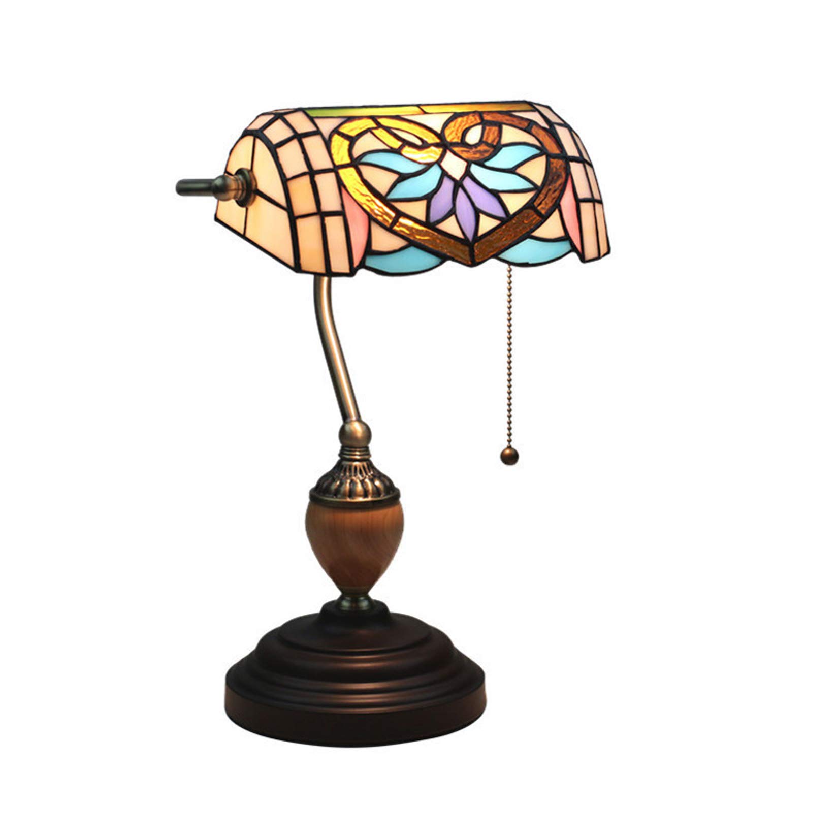 Tiffany Style Baroque Bankers Lamp - Antique Stained Glass Desk Light with Vintage Design for Home Office, Bedroom, Living Room & Cafe - 10 Inch Wide x 15 Inch Tall - Perfect for Reading, Study & Decorative Lighting