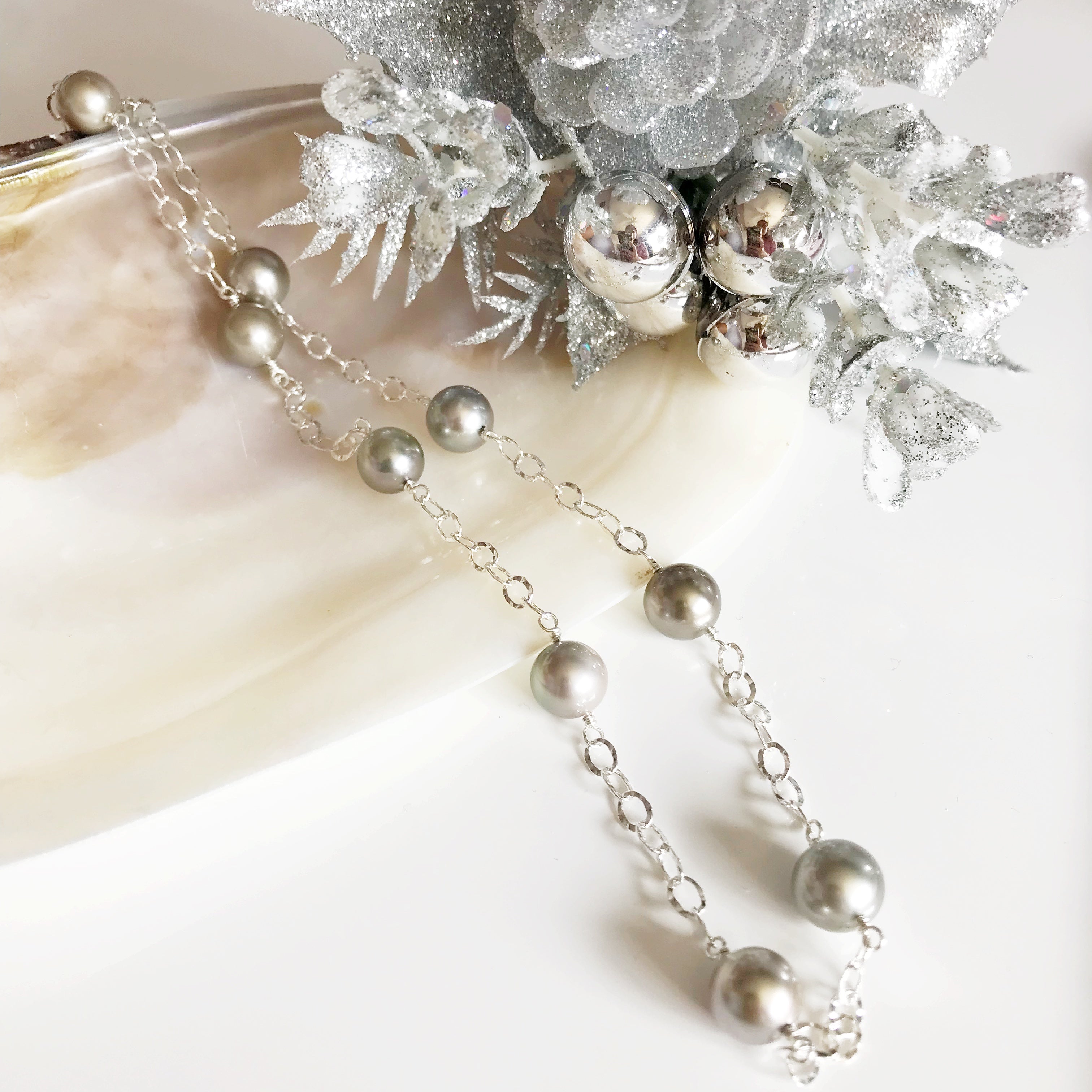 LEILANI Silver Tahitian Pearl Necklace (N273) - Elegant Jewelry for Women, Perfect for Weddings, Parties & Special Occasions