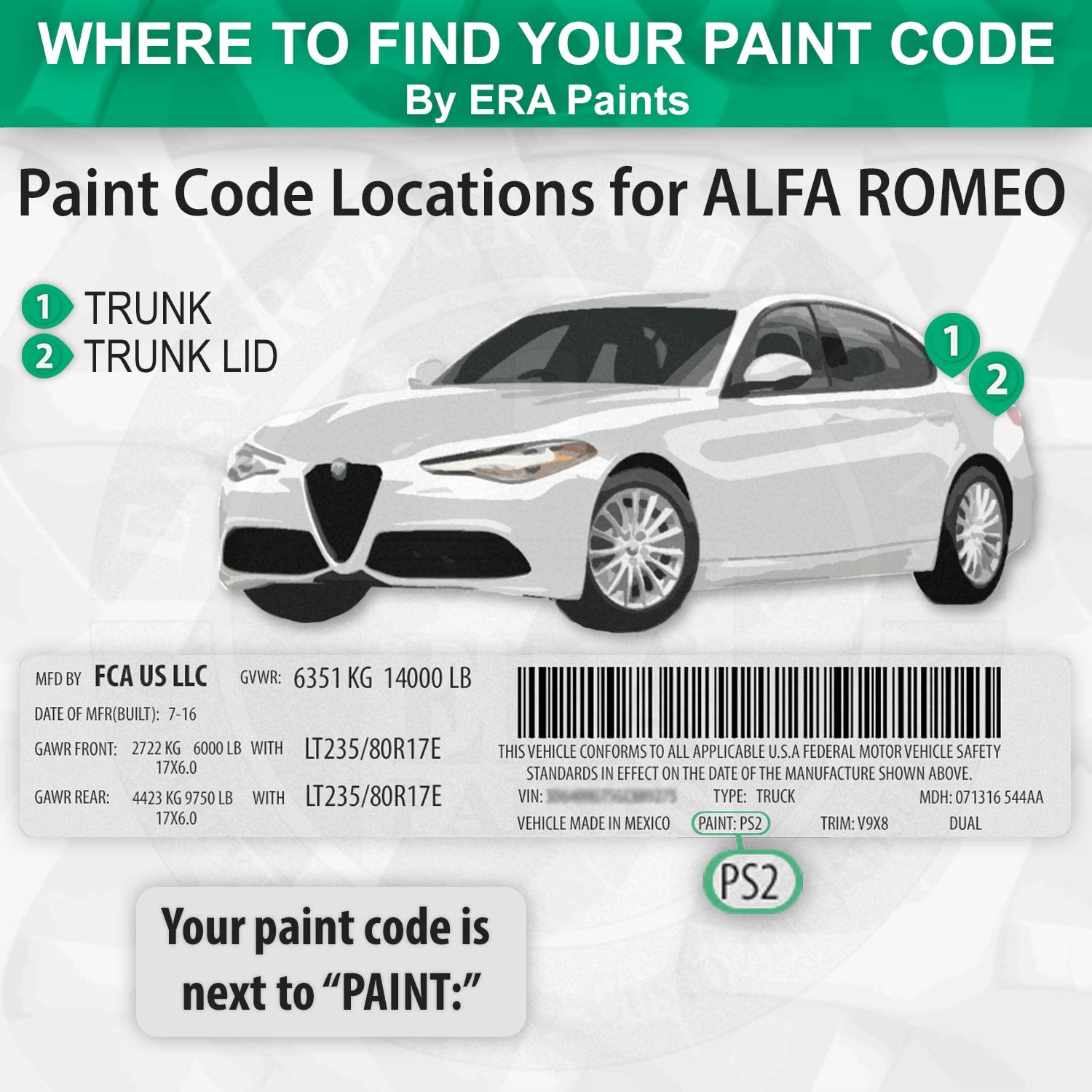 ERA Paints 773 - Verde Mirto Metallic Automotive Spray Paint for ALFA ROMEO | Exact Color Match | Premium Kit with 2K 3680061 Clearcoat | Perfect for Car Touch-Ups & Restoration Projects