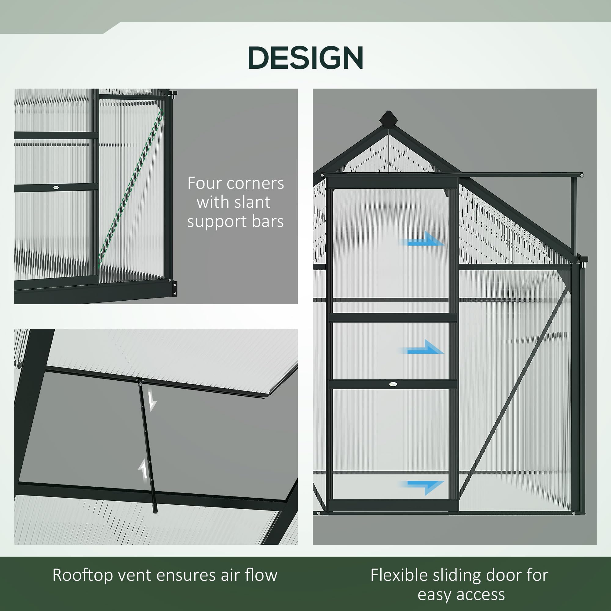 Outsunny 6x4 ft Polycarbonate Walk-in Greenhouse with Rain Gutter & Roof Vent - Durable Aluminum Frame Outdoor Garden Greenhouse for Patio, Backyard, Balcony | Perfect for Growing Vegetables, Flowers & Herbs Year-Round