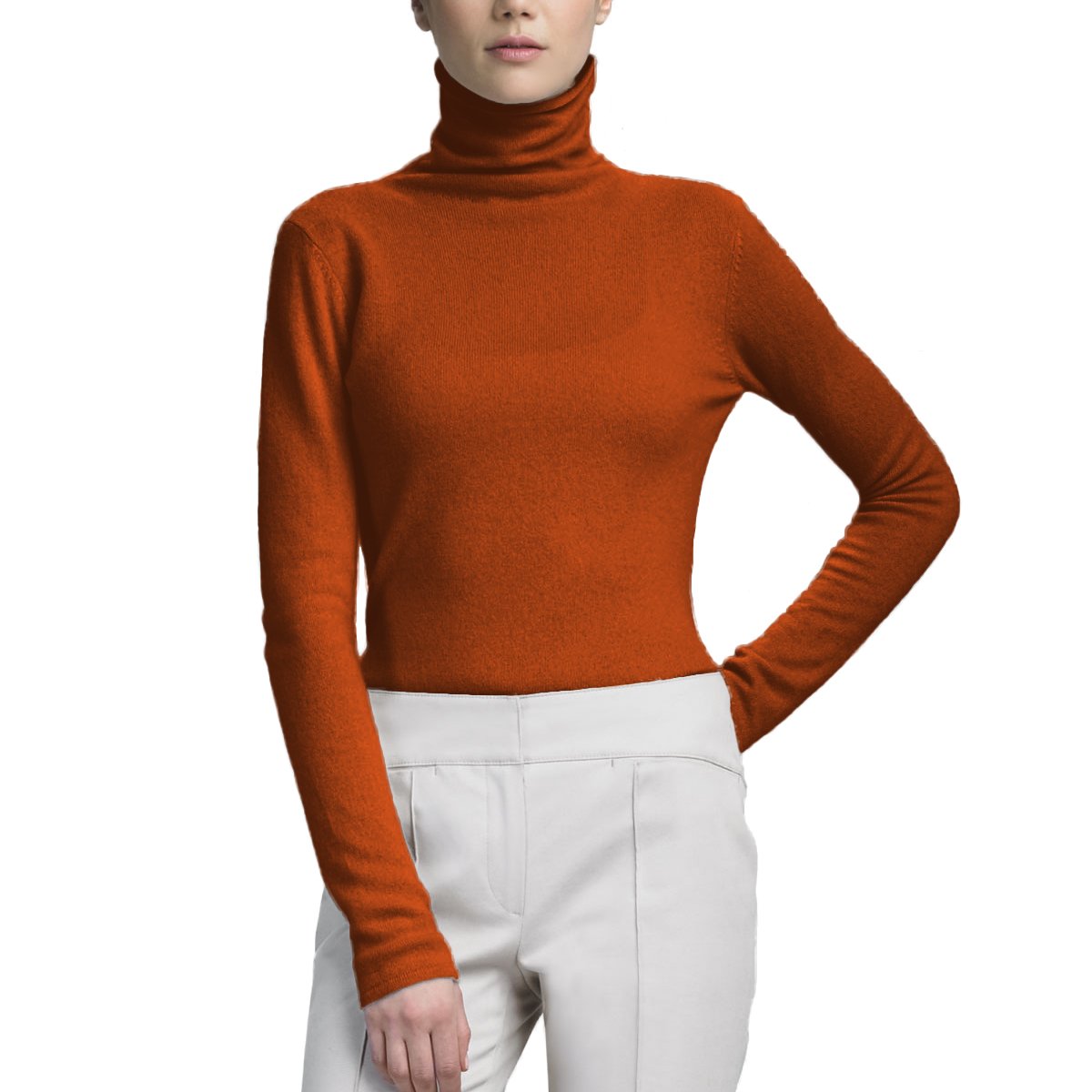 Parisbonbon Women's 100% Cashmere Turtleneck Sweater - Soft & Warm Winter Pullover, Orange, Size XS | Perfect for Office, Date Night & Holiday Outfits
