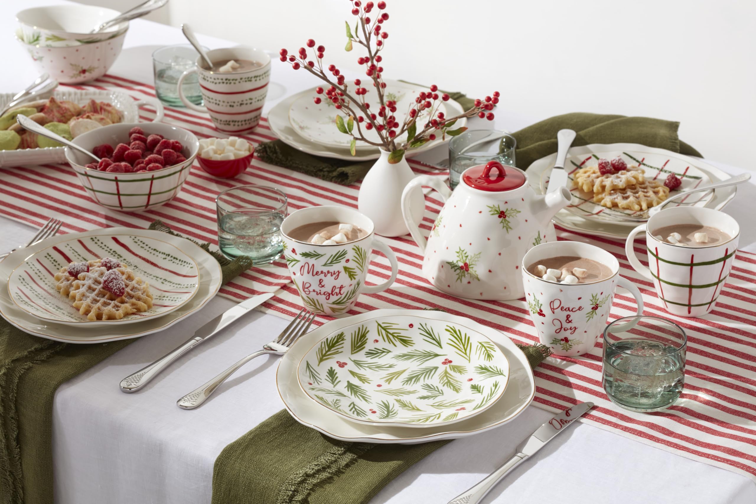 Lenox 895262 Bayberry 4-Piece Dessert Plate Set - Christmas Drinkware & Holiday Hosting Essentials - Perfect for Festive Desserts, Cocktail Parties & Seasonal Entertaining