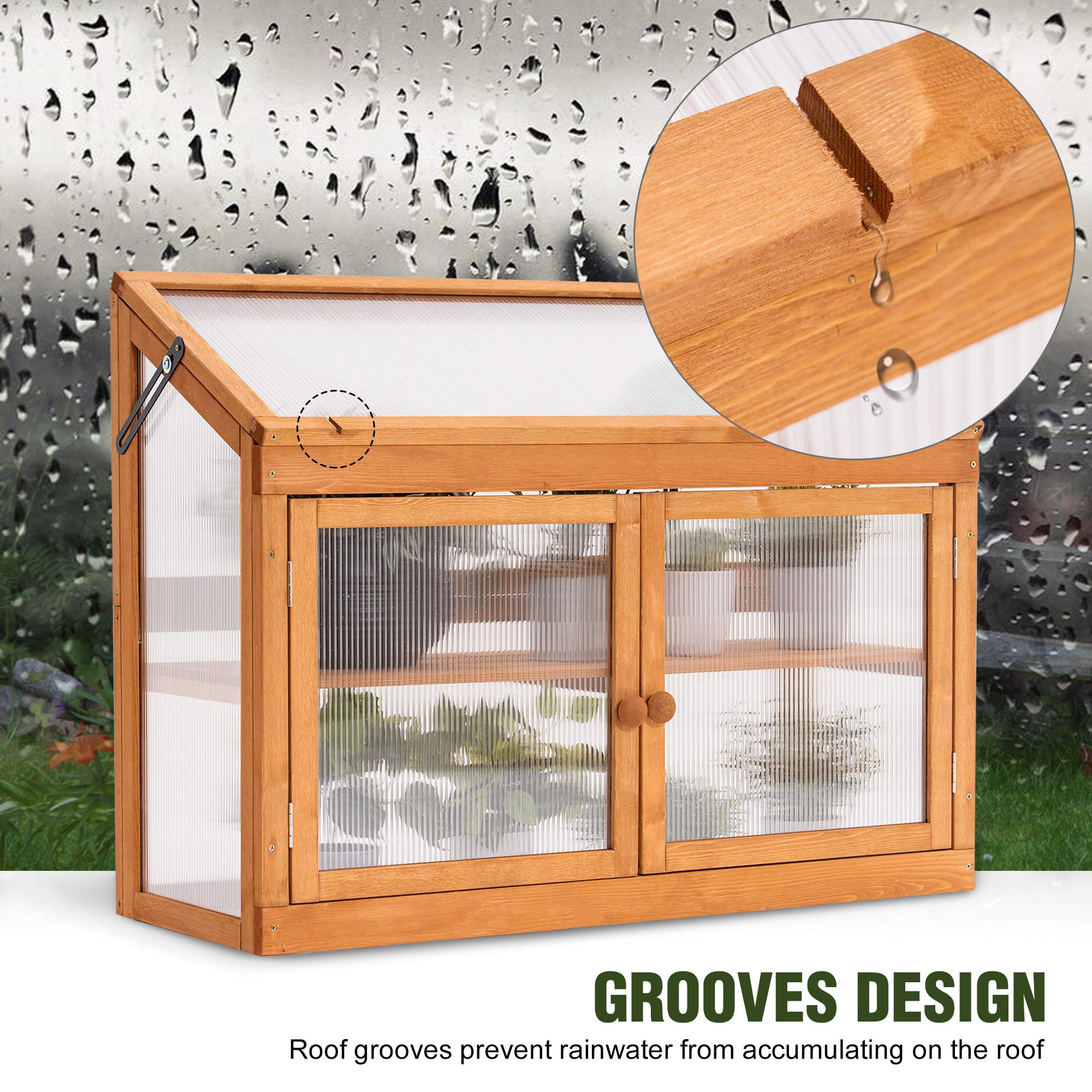 MCombo 2-Tier Wooden Cold Frame Greenhouse - Raised Garden Bed Planter Shelf for Flowers & Vegetables - Outdoor Plant Protection Box 6057-0160 (Orange) - Perfect for Backyard Gardening, Balcony Planting & Winter Plant Shelter
