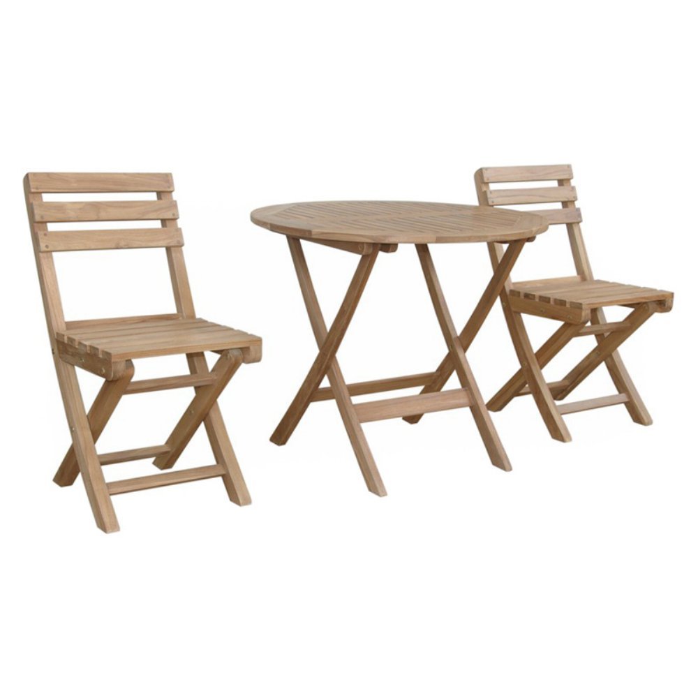 Premium Anderson Teak 3-Piece Folding Bistro Set - Outdoor Patio Dining Table & Chairs for Garden, Balcony & Backyard | Weather-Resistant Teak Wood Furniture