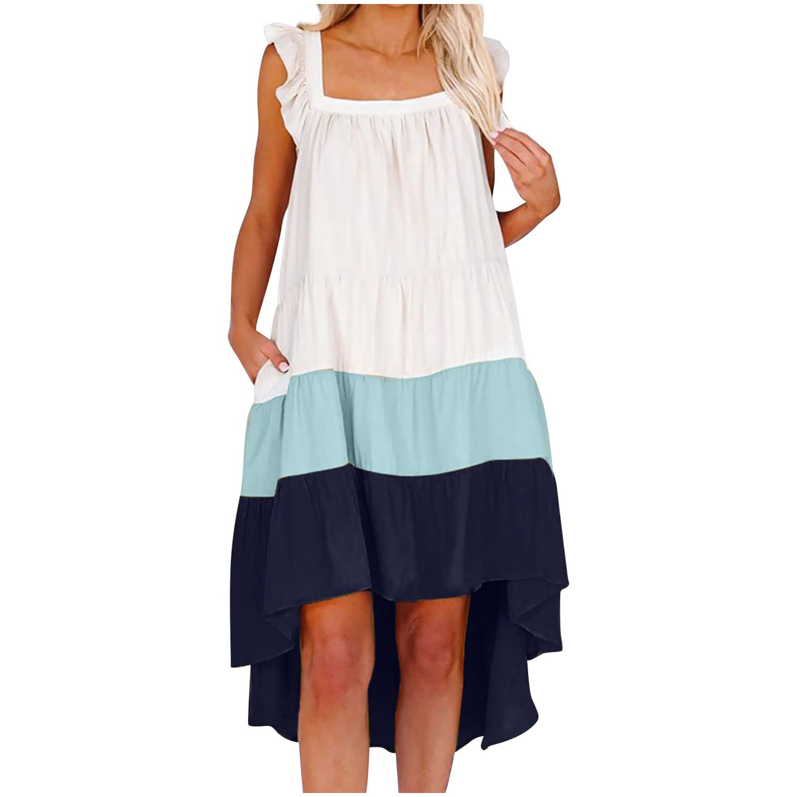 2024 Women's Summer Dresses - Floral Patchwork Square Neck Sleeveless Maxi & Short Shift Dresses for Beach Vacation, Party, and Casual Wear | Breathable Cami Dresses with Embellished Details