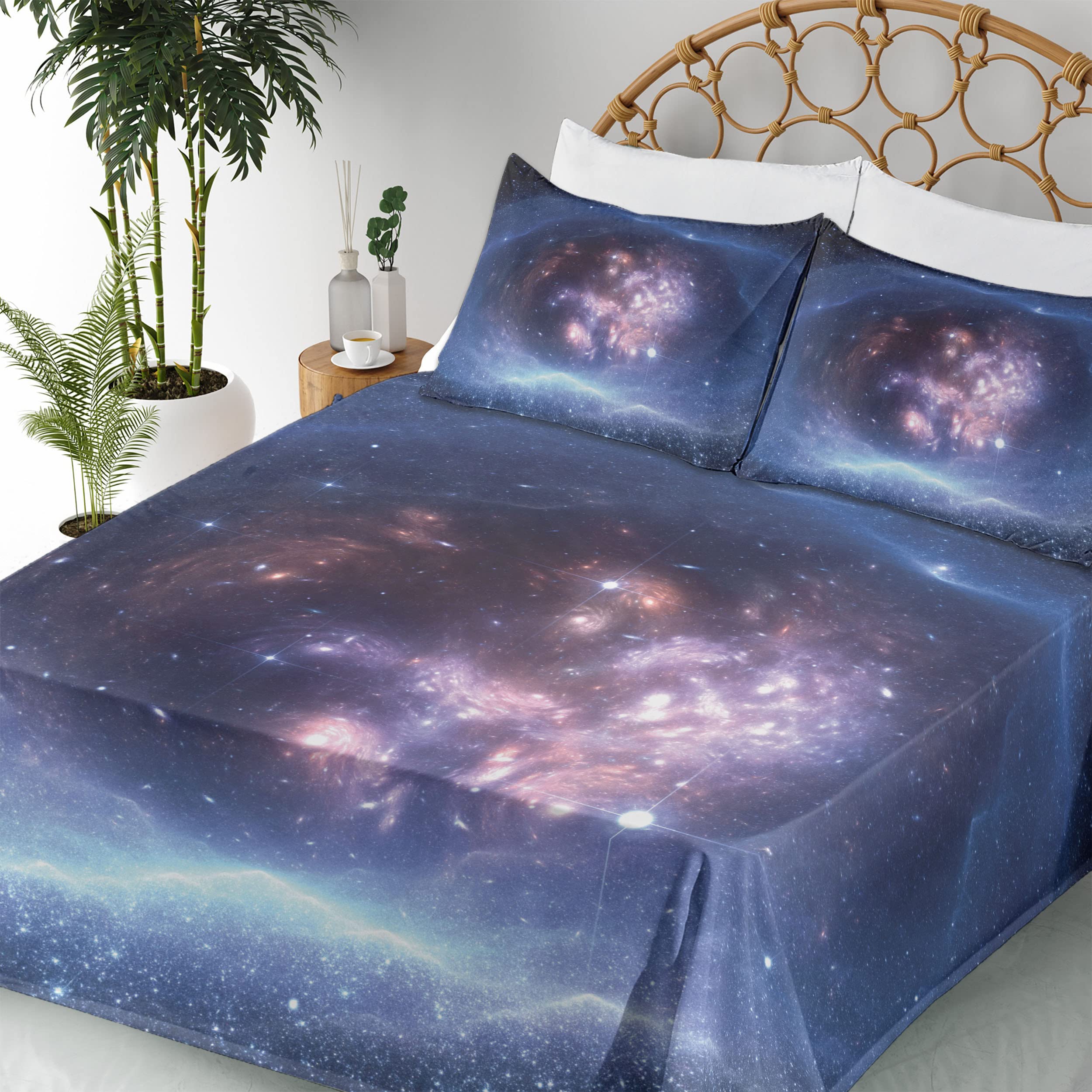 Ambesonne Outer Space Sheet Set - Nebula Gas Cloud & Star Clusters Astronomy Bedding, 3-Piece Twin Size (Fitted Sheet, Flat Sheet, Pillowcase) - Navy Purple - Perfect for Astronomy Lovers & Space-Themed Bedrooms