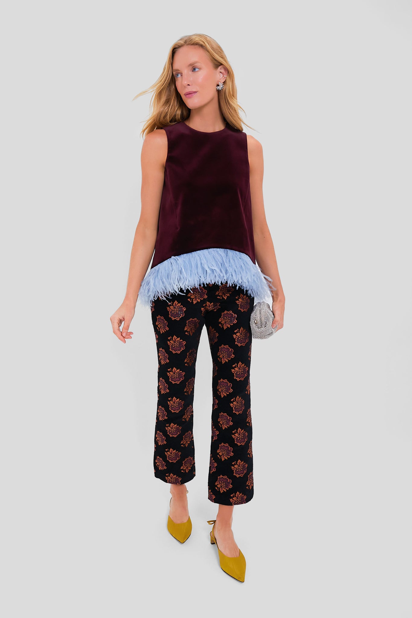 Bourdeaux Solid La Scala Top with Feathers - Elegant Women's Blouse for Parties & Special Occasions | Perfect for Evening Events, Weddings & Date Nights