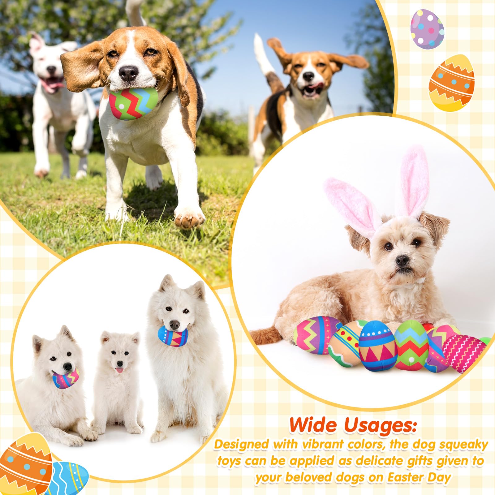 10 Pcs Dog Easter Plush Squeaky Egg Toys - Interactive Chew Toys for Small, Medium & Large Dogs - Perfect for Easter Gift, Training & Playtime
