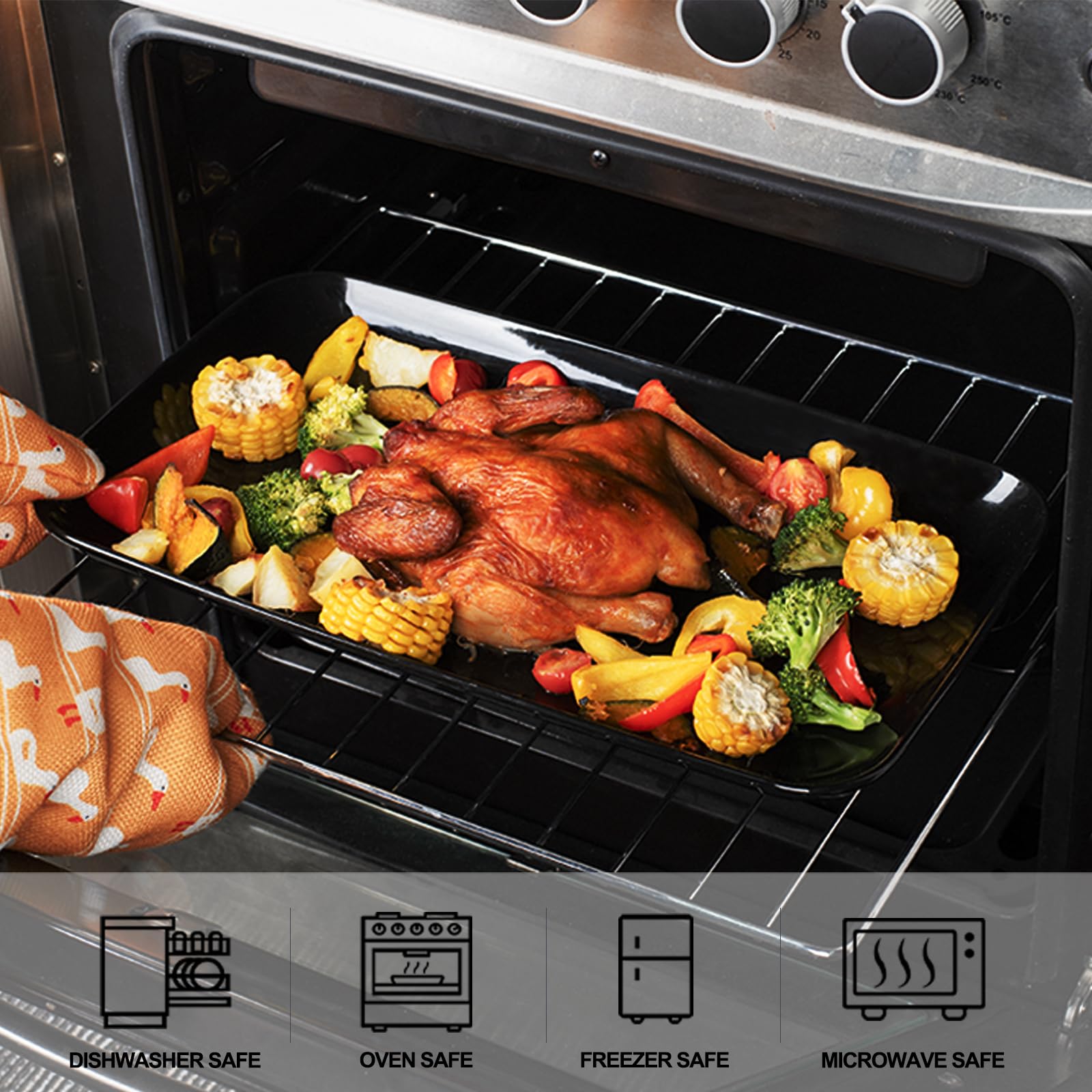 Delling Large Serving Platter Set - 16/14/12 Inch Black Rectangular Trays for Parties, Entertaining, Thanksgiving & Christmas | Microwave, Dishwasher & Oven Safe | Perfect for Holiday Dinners, Buffets & Family Gatherings