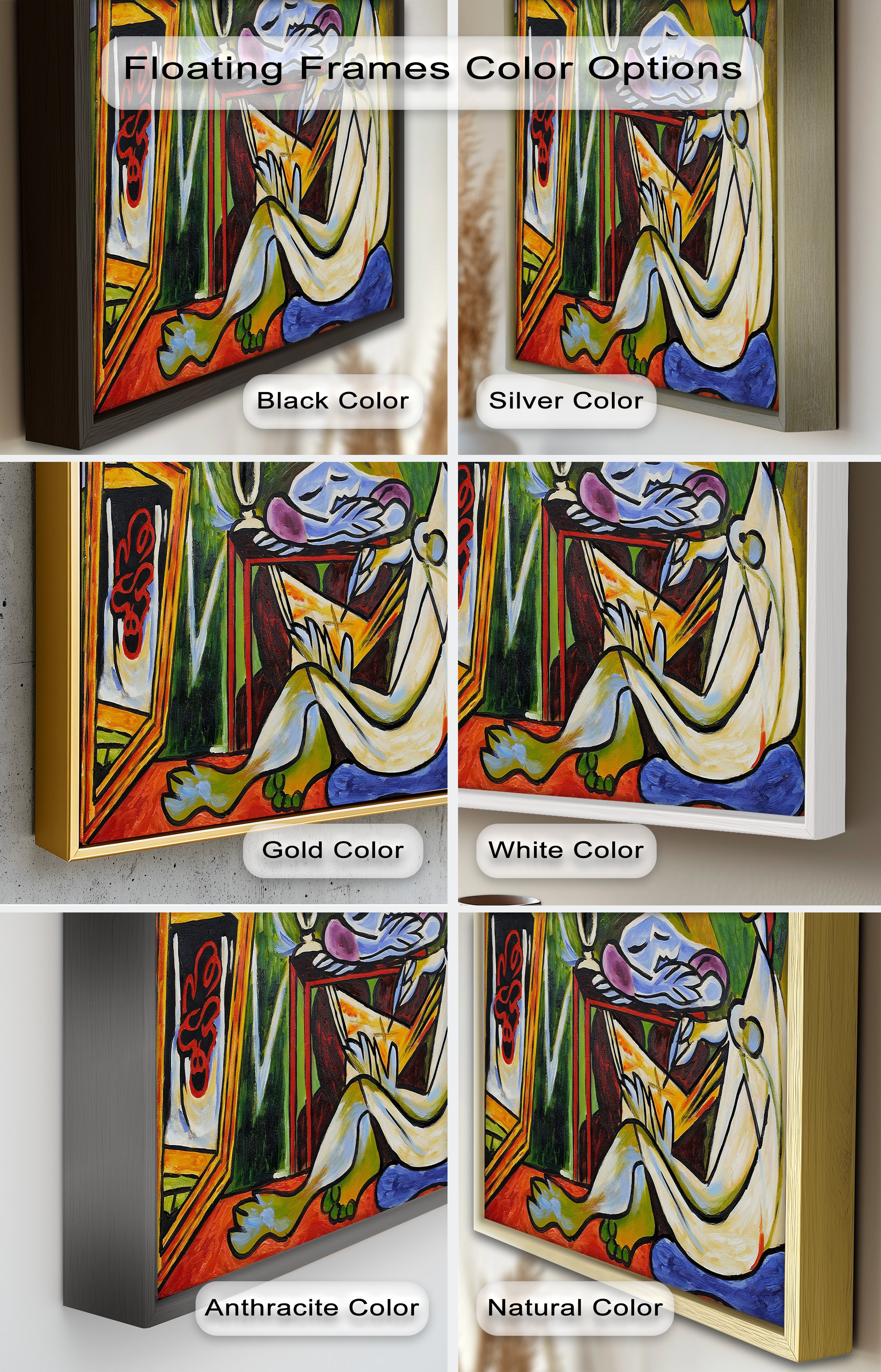 Abstract Interior Scene Picasso Style Oil Painting - Handmade Wall Art for Living Room, Bedroom & Office Decor