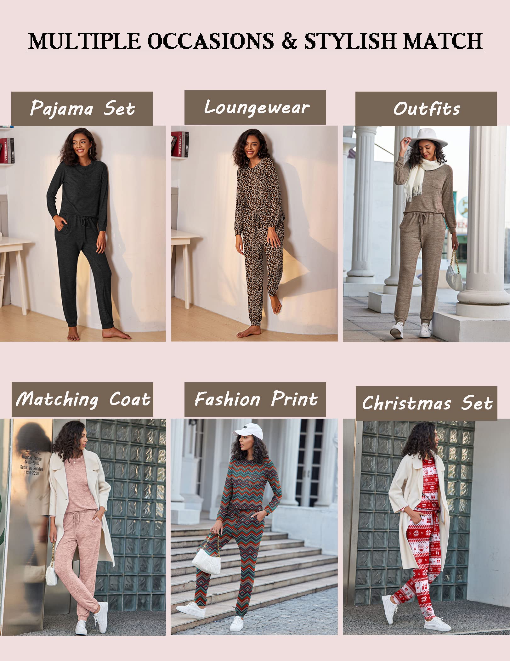 Ekouaer Women's Pajama Set - Soft Long Sleeve Loungewear with Pockets & Joggers | Cozy Sleepwear for Nighttime & Relaxing at Home