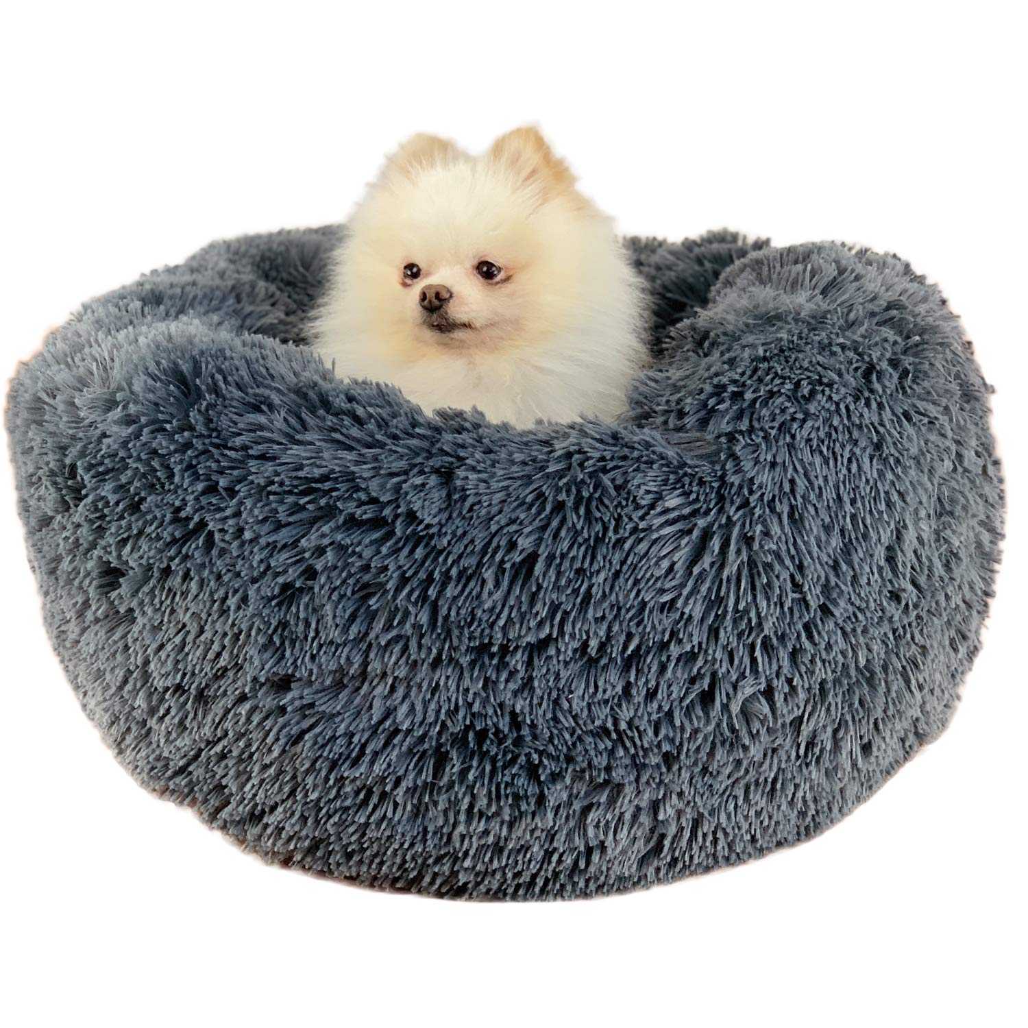 Self-Warming Round Pet Bed - Plush Soft Washable Donut Dog Bed for Small Medium Large Dogs, Calming Cuddler Bed with Non-Slip Bottom, Comfortable Sleeping Bed for Winter (Dark Grey, 100cm) - Perfect for Home, Office & Travel Use