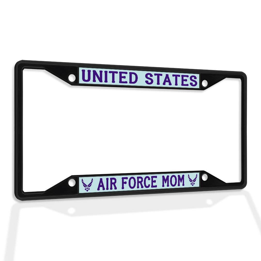 United States Air Force Mom Metal License Plate Frame - Weatherproof Black Car Accessory with 4 Solid Holes | Durable Auto Decoration for Military Families & Patriotic Vehicle Owners