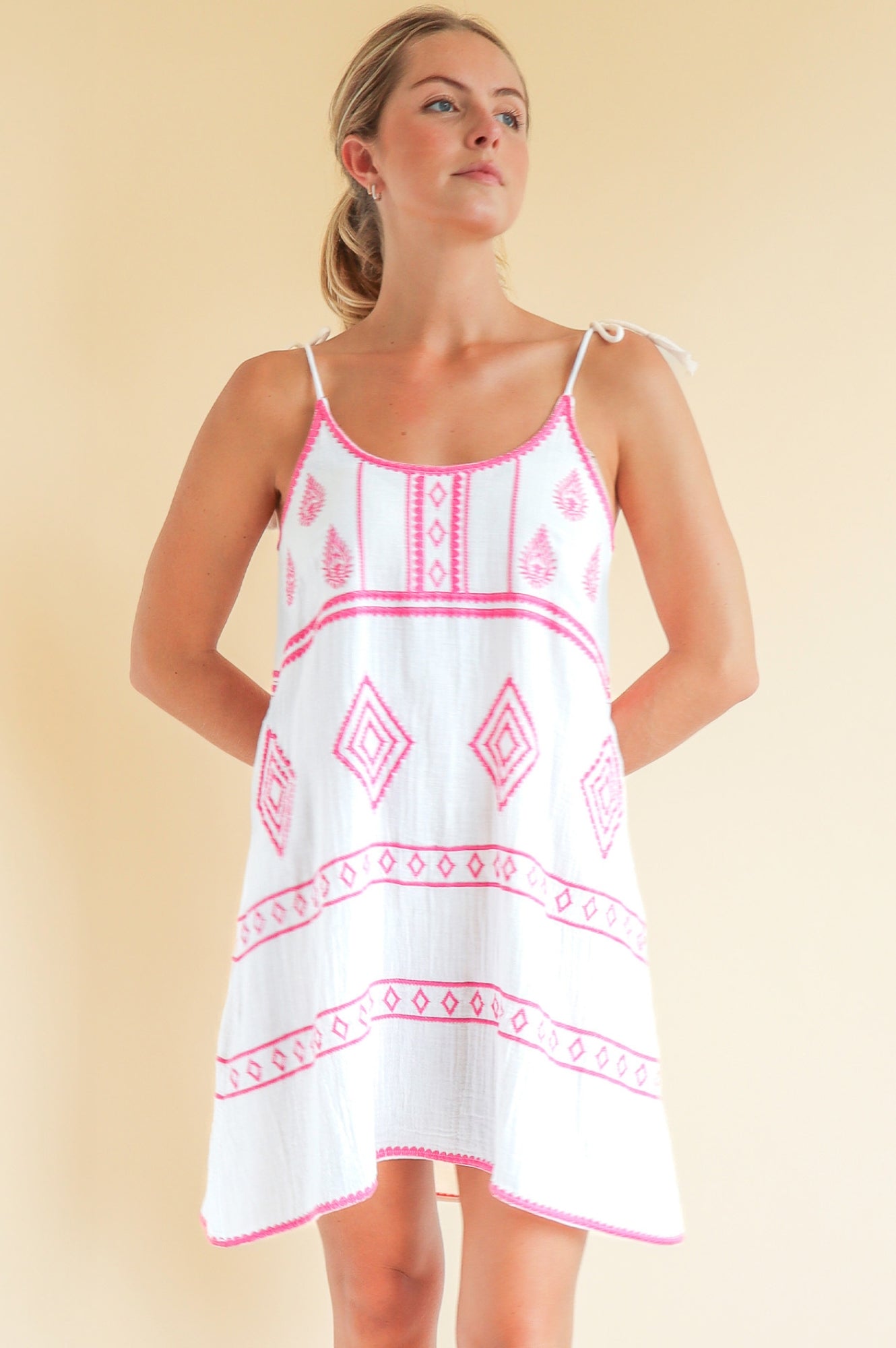 Imogen Dress - Elegant White & Pink Floral Summer Dress for Women | Perfect for Weddings, Parties & Casual Outings