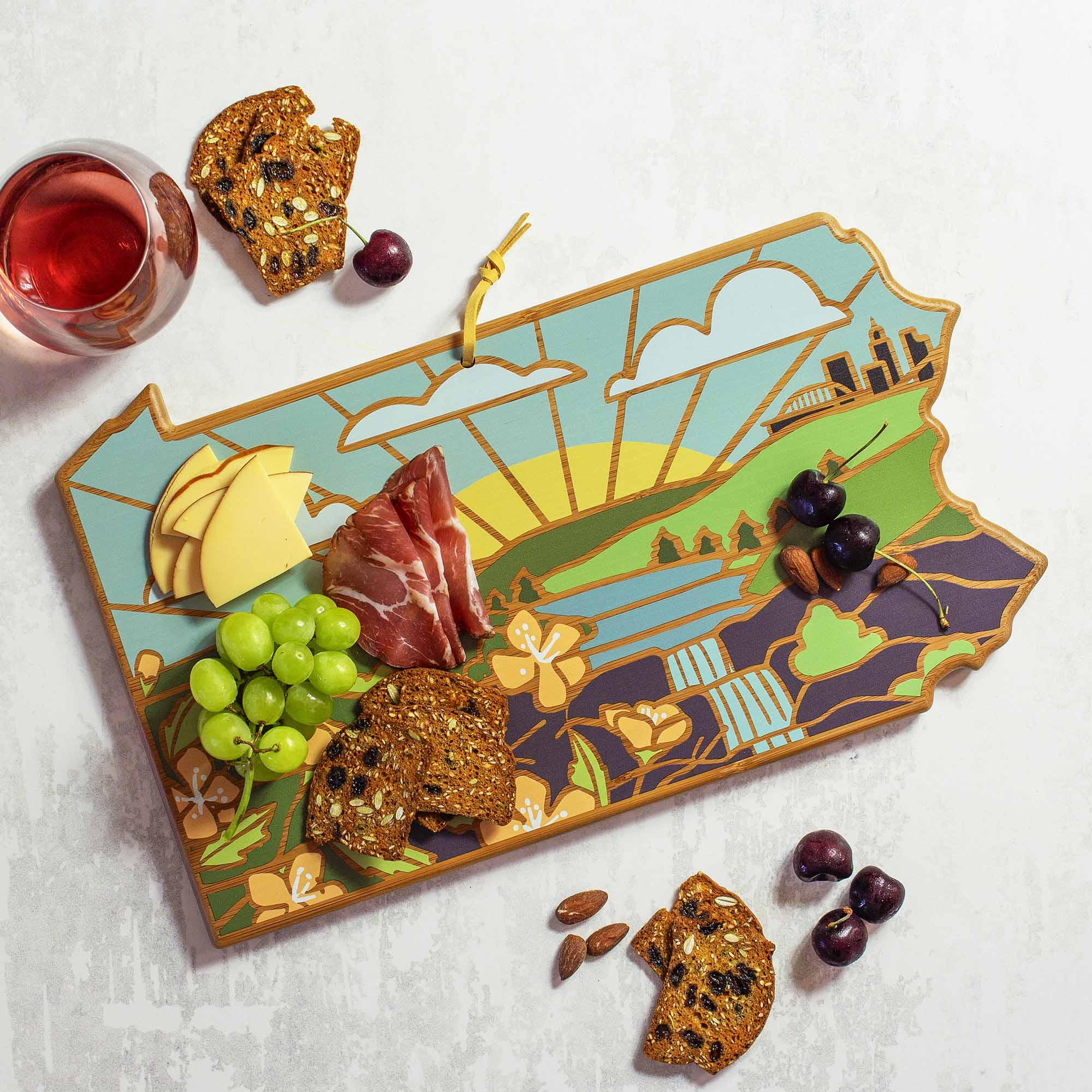 Handcrafted Pennsylvania Wooden Cutting Board with Summer Stokes Artwork - Perfect for Kitchen Prep, Charcuterie Boards & Home Decor Gifts