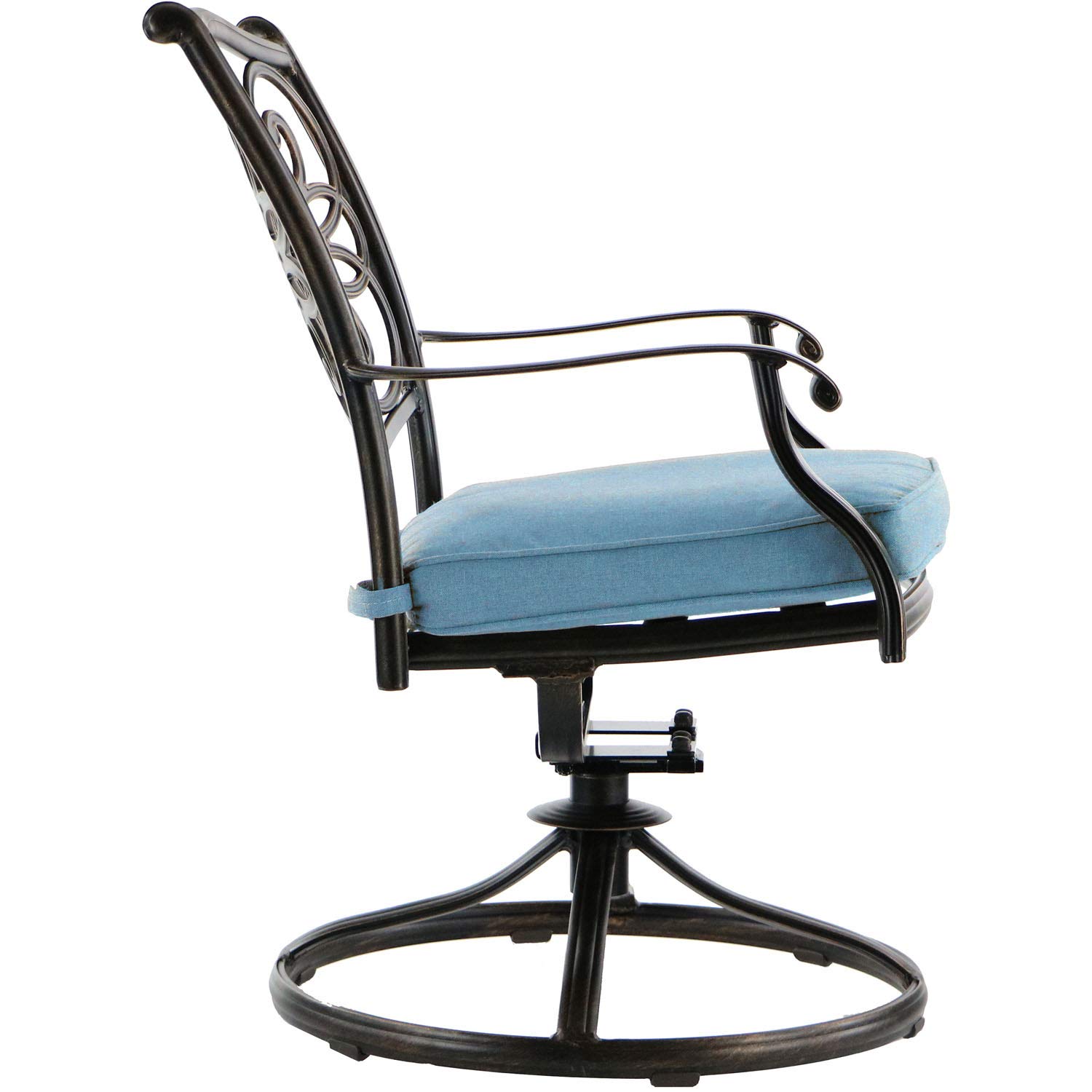 Hanover Monaco 5-Piece Outdoor Patio Set with 4 Blue Cushioned Swivel Rocker Chairs & 51