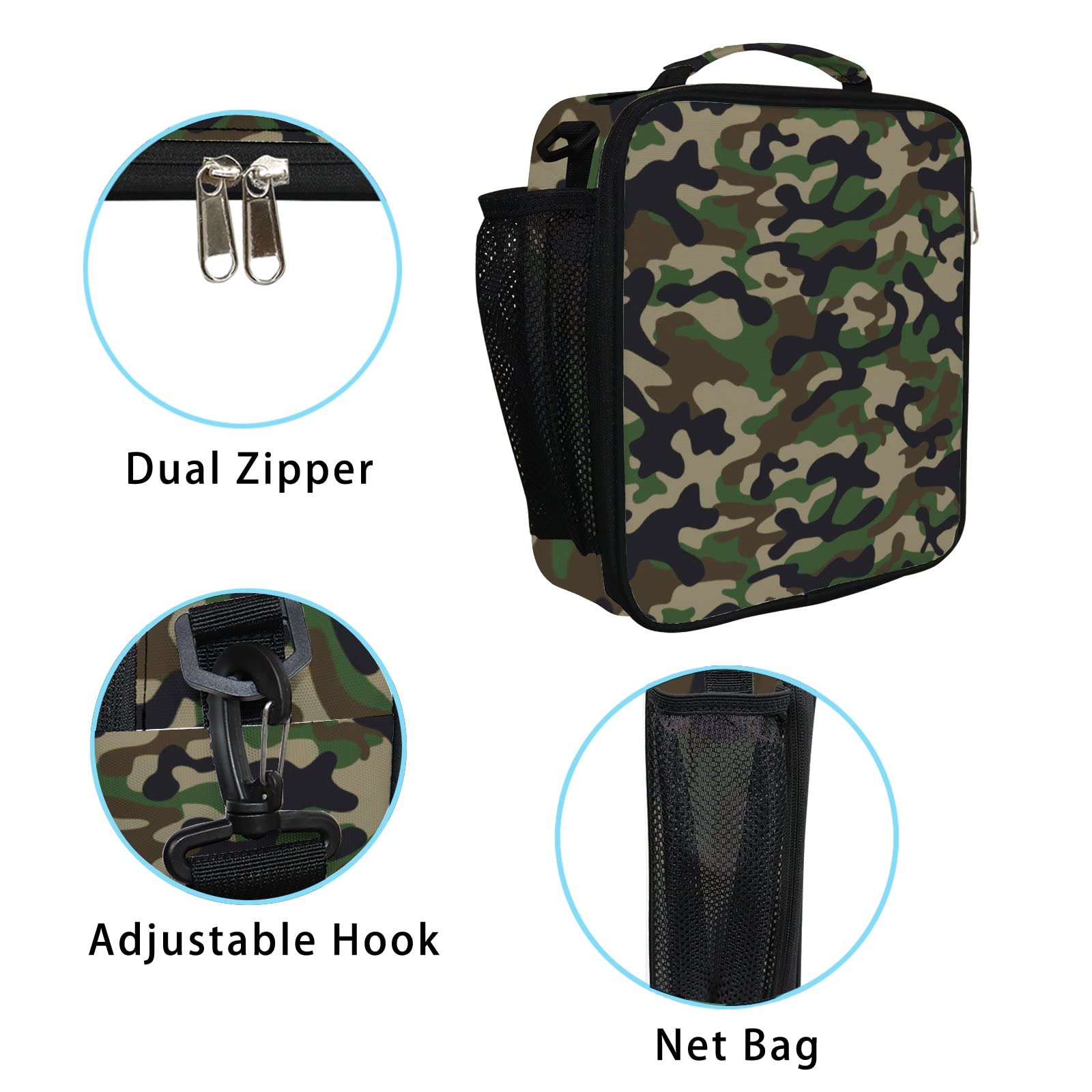 Vantaso Insulated Lunch Box Bag - Black Green Camouflage Cooler Bag for Men, Women & Kids | Leakproof & Thermal | Perfect for Picnic, Travel, School & Office Lunch