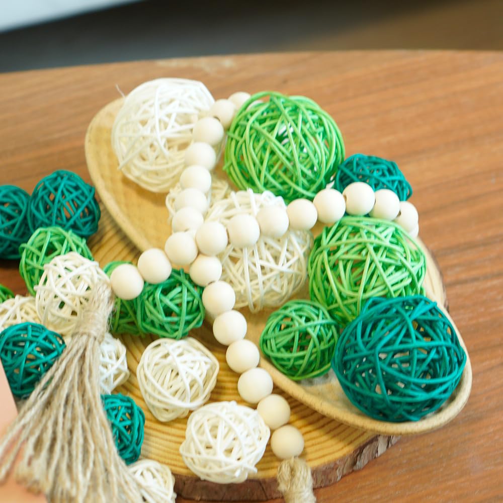 Handmade Wicker Rattan Balls 20-Pack - Natural Green Decorative Orbs for Home Decor, DIY Crafts, Vase & Bowl Fillers - Perfect for Wedding Centerpieces, Table Displays & Boho Home Styling
