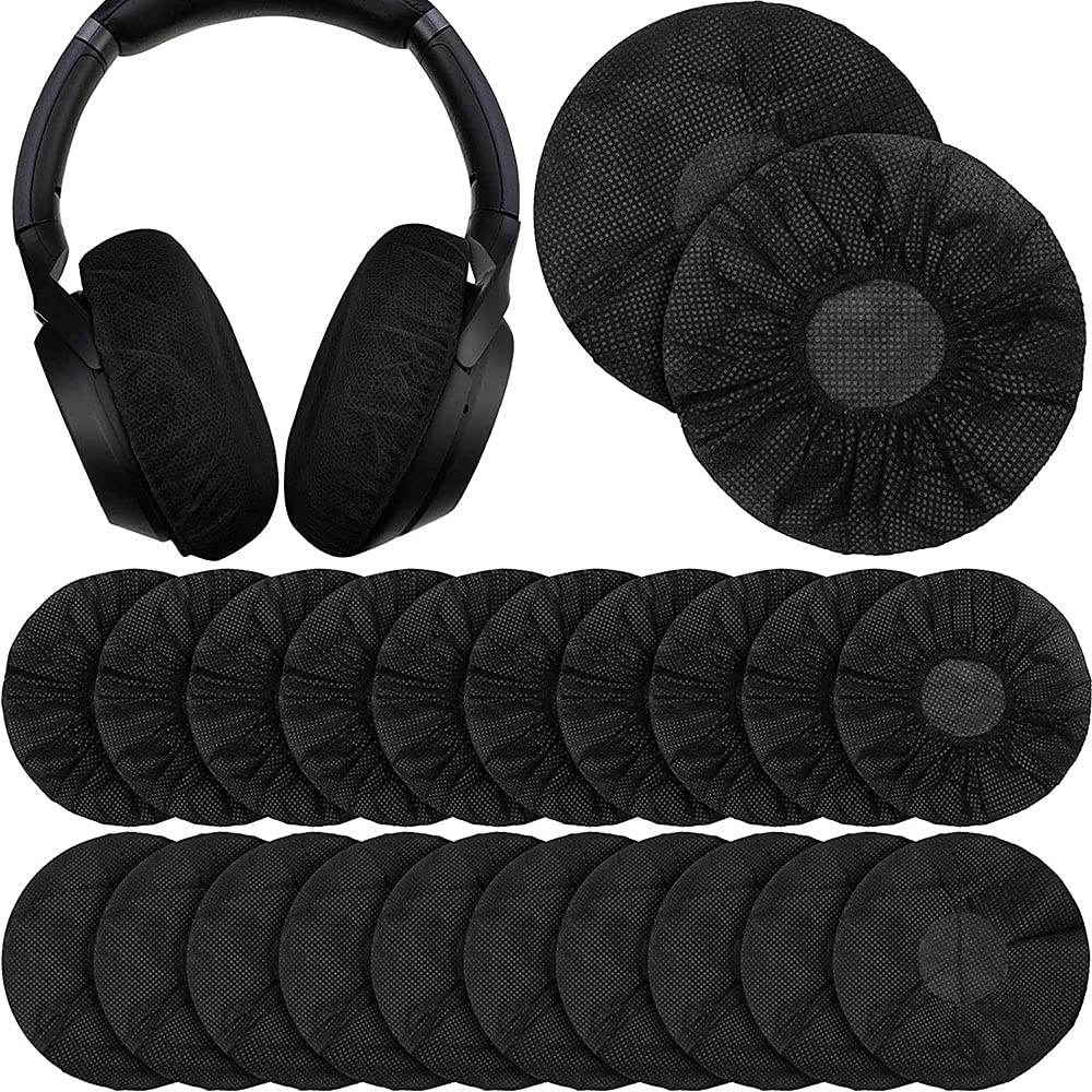 100-Piece Non-Woven Stretchable Earbud Covers & Ear Pad Protectors - Universal Fit for Most Earphones & Gaming Headsets (Black) - Hygienic Protection for Workouts, Travel & Daily Use