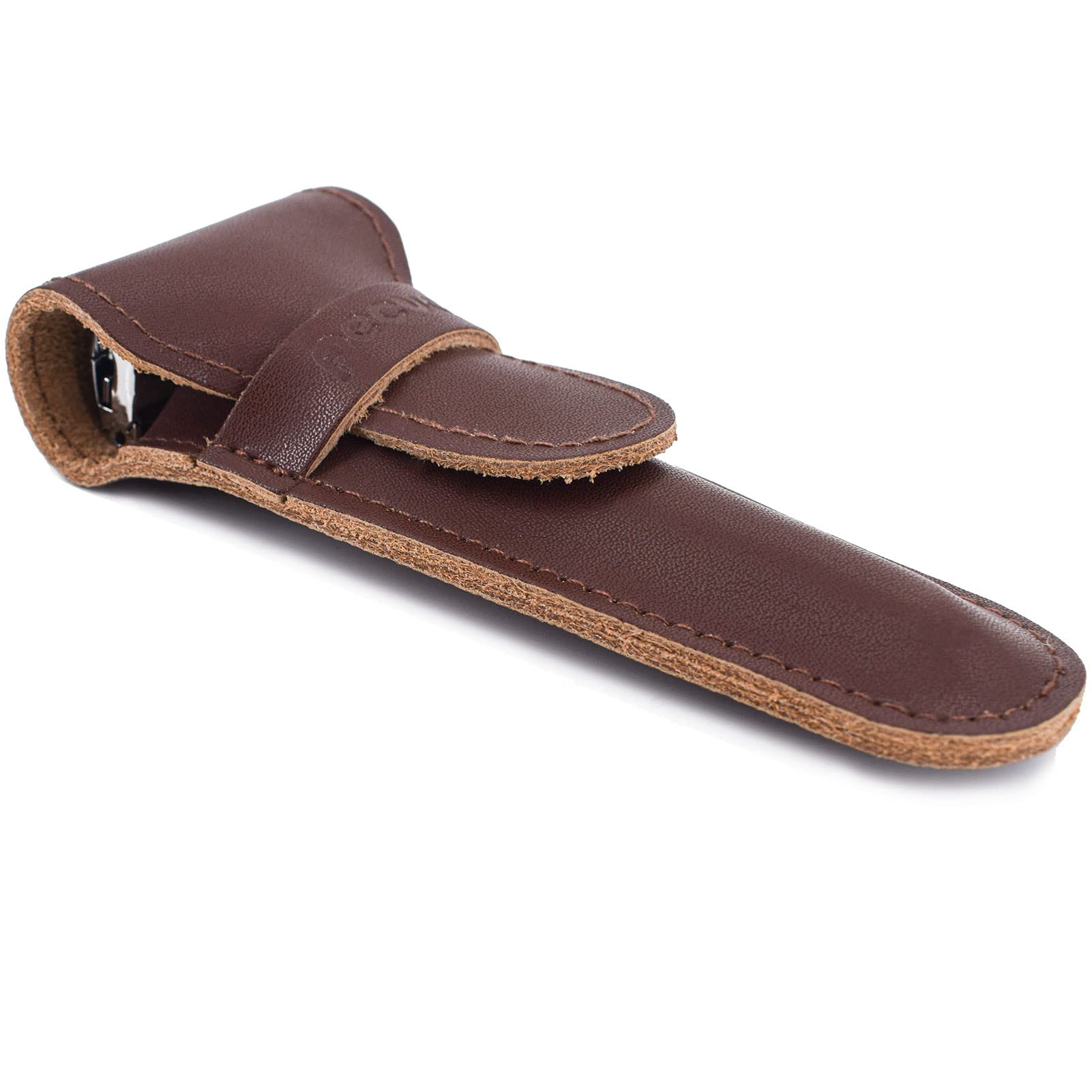 Pecvan Genuine Leather Safety Razor Travel Case - Premium Brown Leather Protective Holder for Double Edge Razor Blades | Perfect for Men's Grooming, Travel & Storage | Durable & Stylish Razor Accessory