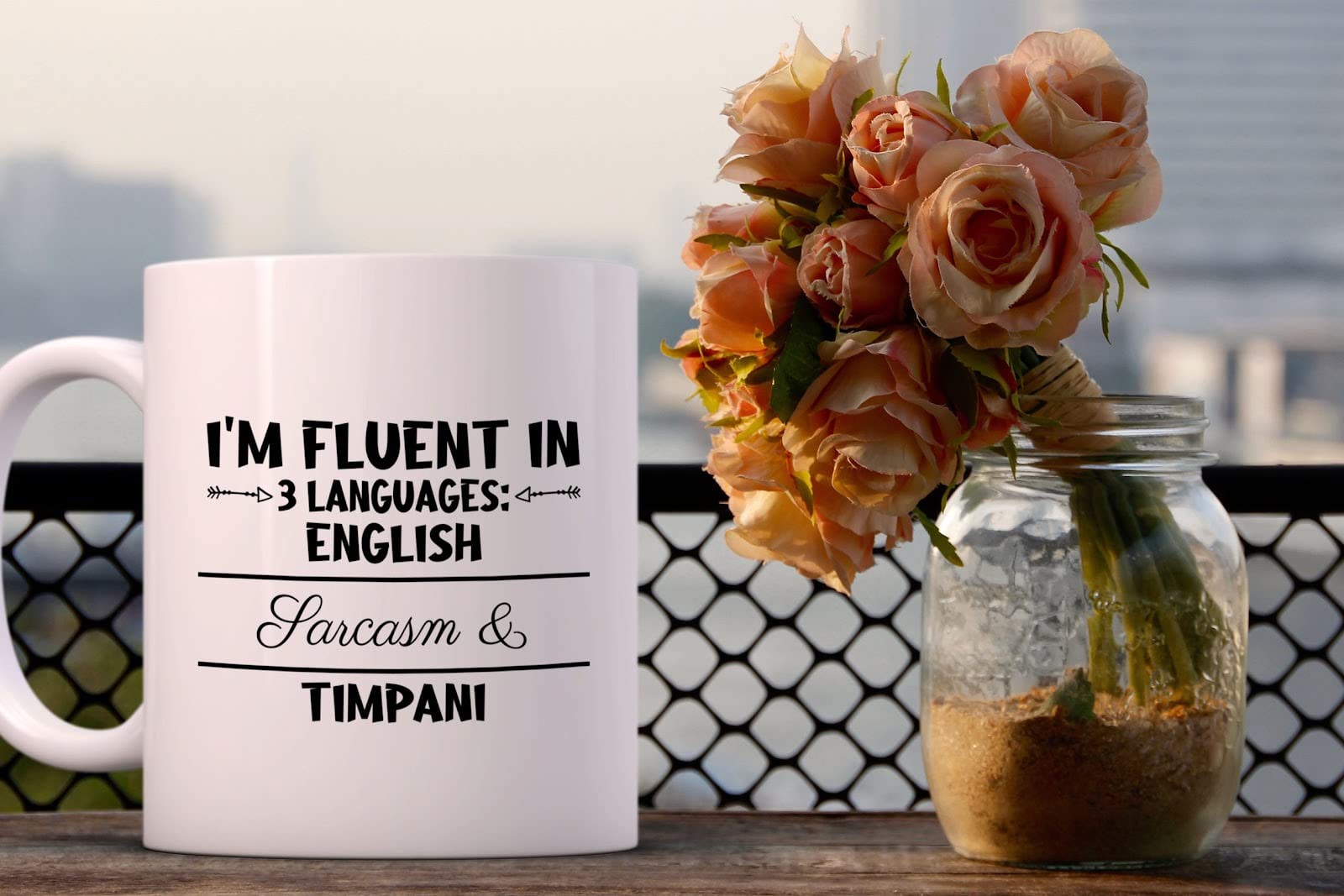 Timpani Coffee Mug - 'I'm Fluent In 3 Languages: English, Sarcasm & Timpani' Funny Novelty Gift for Dad, Mom, Coworkers - Perfect for Holidays, Birthdays & Office Gifts - Great for Coffee Lovers & Music Enthusiasts