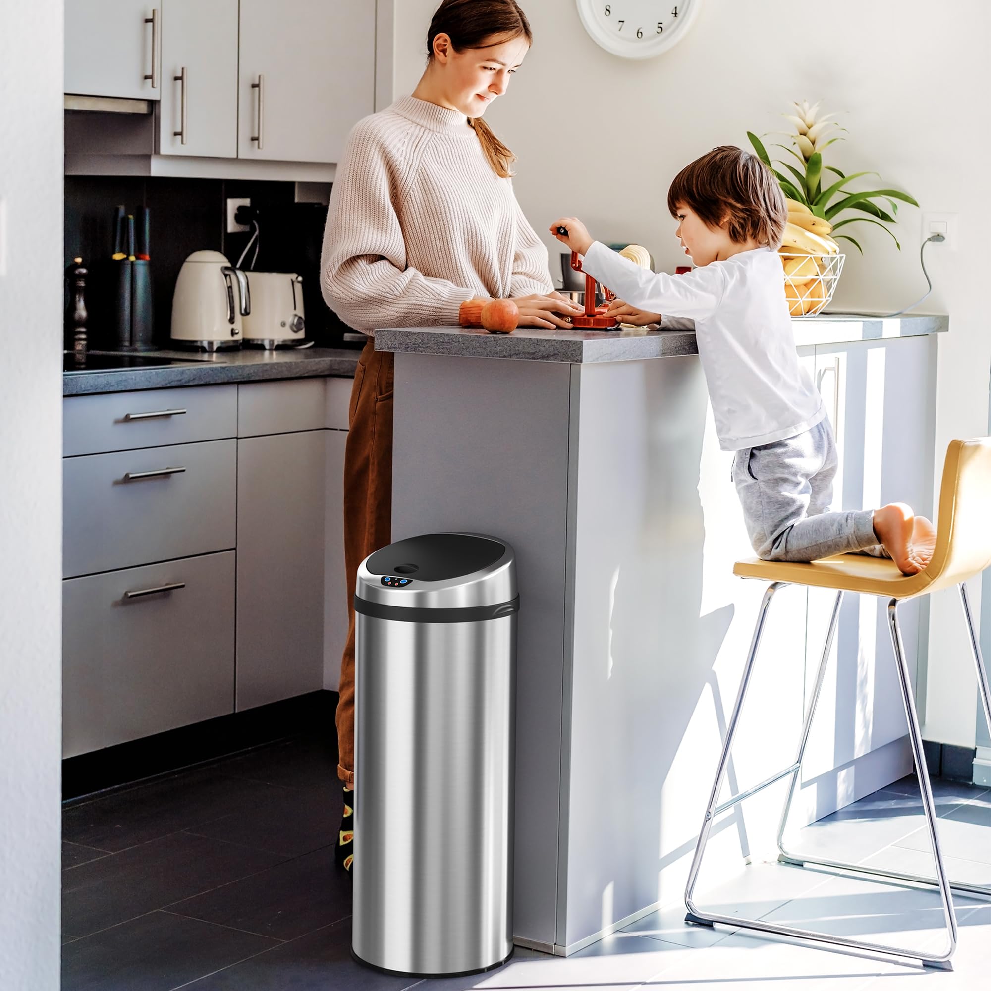 iTouchless 13 Gallon Automatic Sensor Trash Can - Stainless Steel Touchless Garbage Bin with Motion Sensor for Kitchen, Office, Bathroom & Home Use
