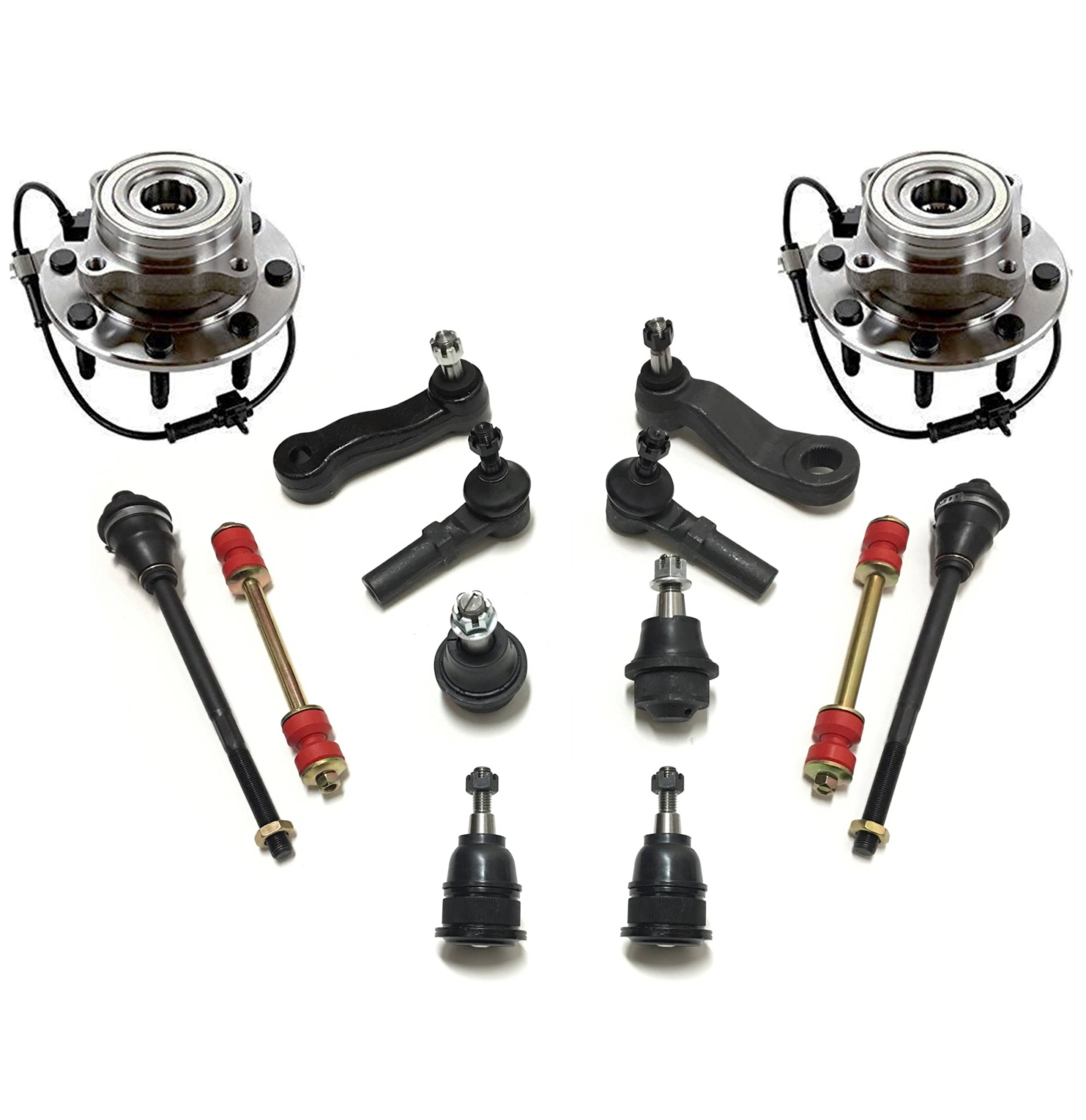 14-Piece Steering & Suspension Kit for Chevrolet Avalanche/Silverado/GMC Sierra - Inner & Outer Tie Rod Ends, Upper/Lower Ball Joints, Sway Bar Links, Idler & Pitman Arm, Wheel Hub - Perfect for Off-Roading, Towing & Heavy-Duty Use