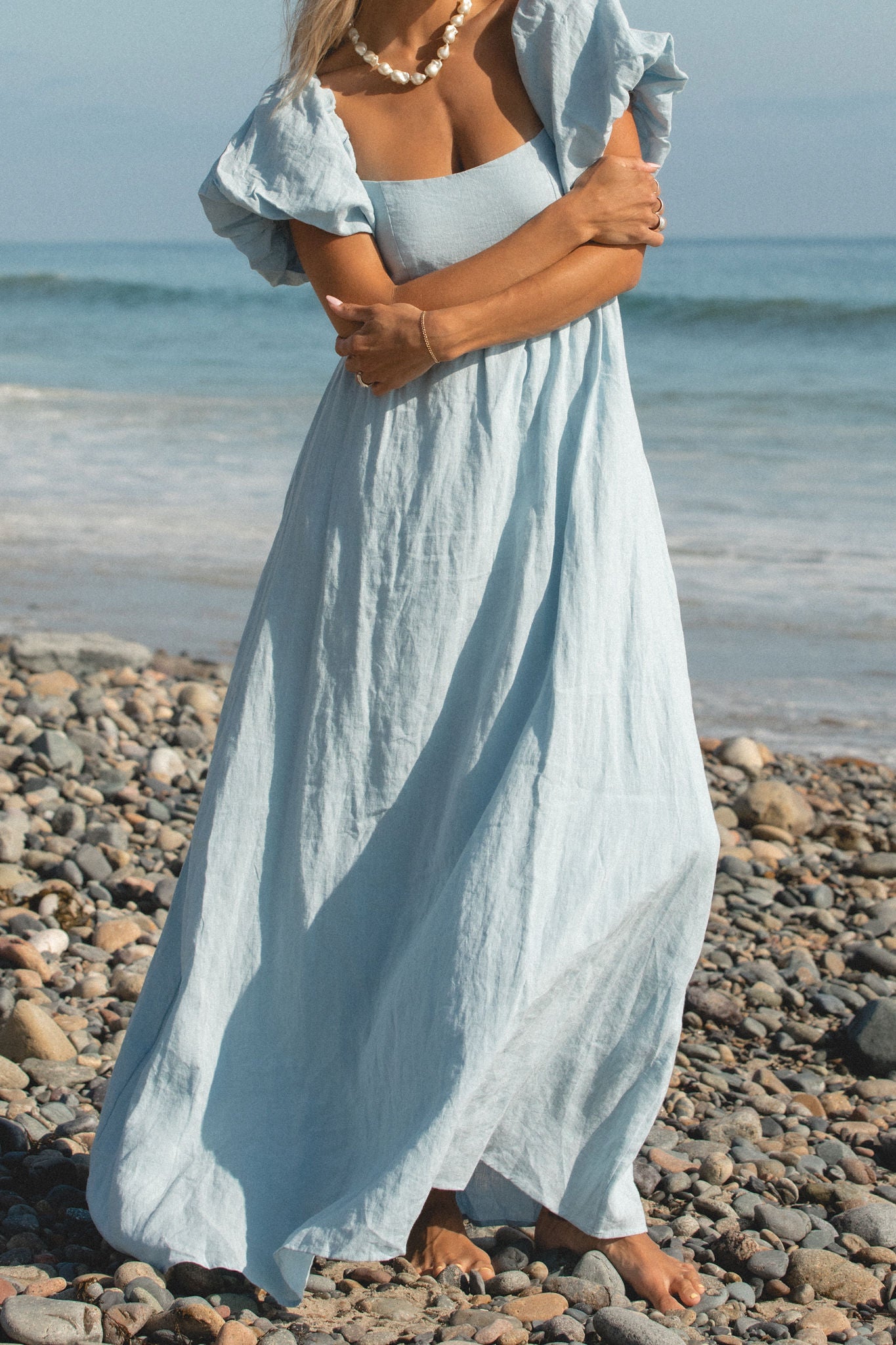 French Riviera Linen Dress for Women - Breathable Summer Beach Dress, Casual Boho Maxi Dress with Pockets | Perfect for Beach Vacations, Resort Wear & Summer Outings