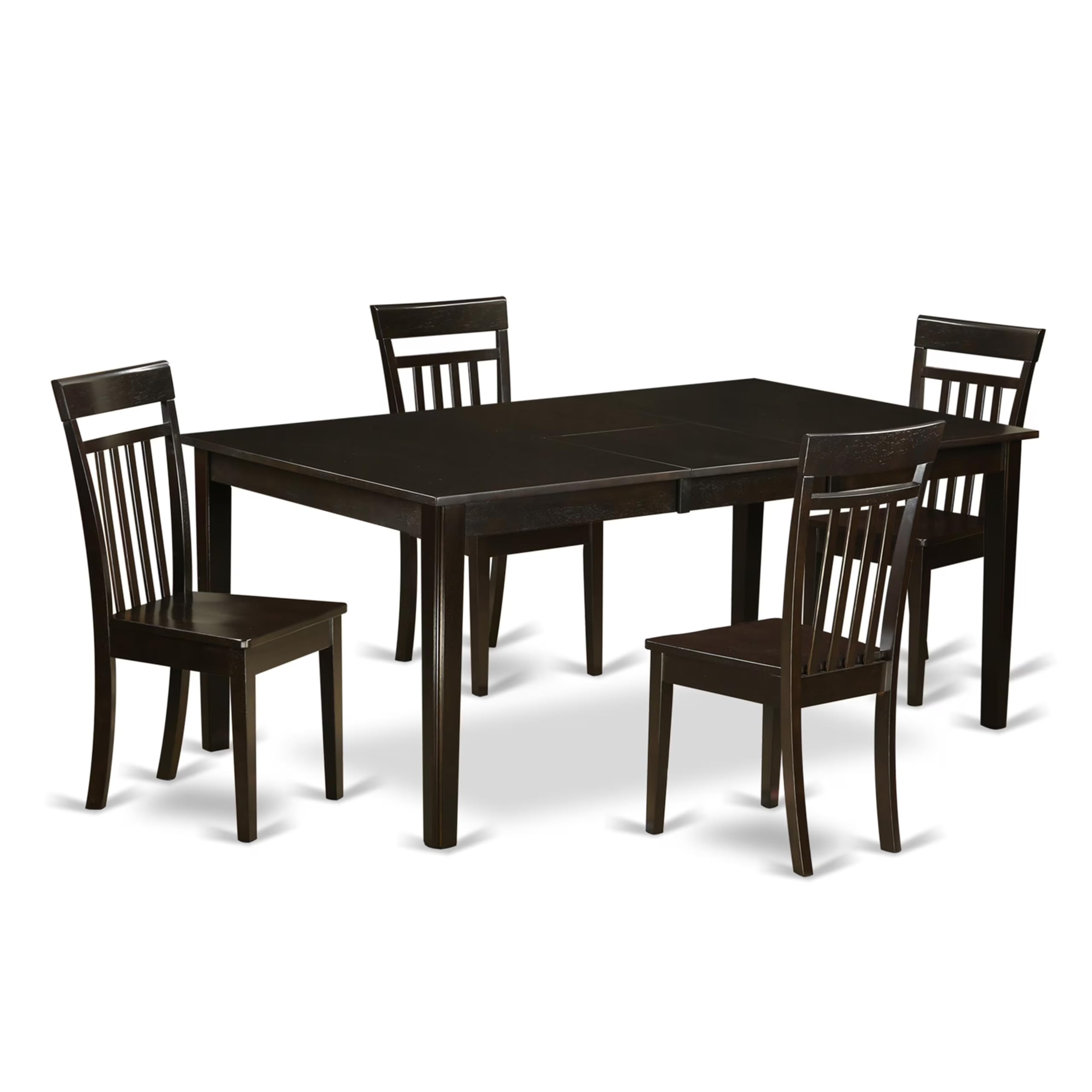 East West Furniture HECA5-CAP-W 5-Piece Cappuccino Dining Set with 42x72 Inch Rectangle Pedestal Table & 4 Chairs - Perfect for Kitchen, Dining Room, Breakfast Nook & Small Space Entertaining