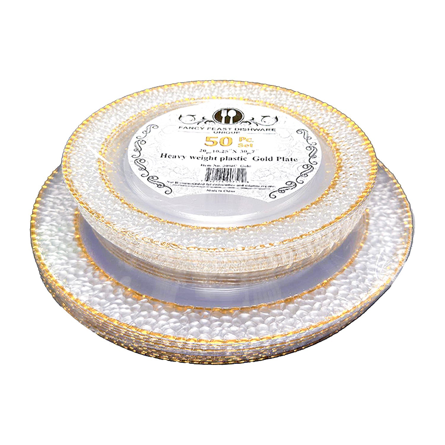 50-Pack Clear Crystal Gold Plates for Elegant Party Decorations, Wedding Table Settings & Special Events