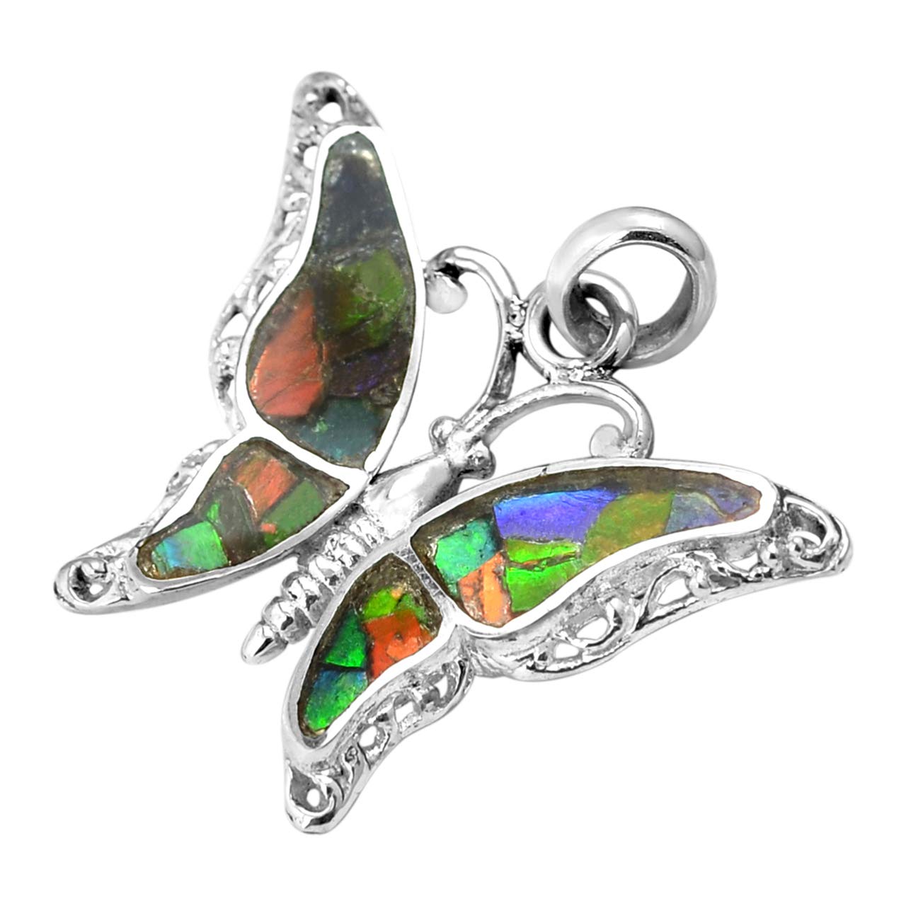 Starborn Ammolite & Sterling Silver Butterfly Pendant Necklace with Bail - Elegant Jewelry Gift for Women, Birthday, Anniversary & Special Occasions