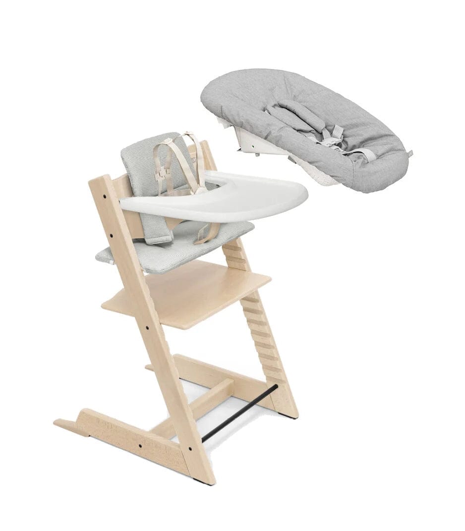 Stokke Tripp Trapp Adjustable High Chair with Cushion, Newborn Set & Removable Tray - Ergonomic Baby Feeding Chair for Infants to Toddlers - Perfect for Dining, Weaning & Family Mealtime