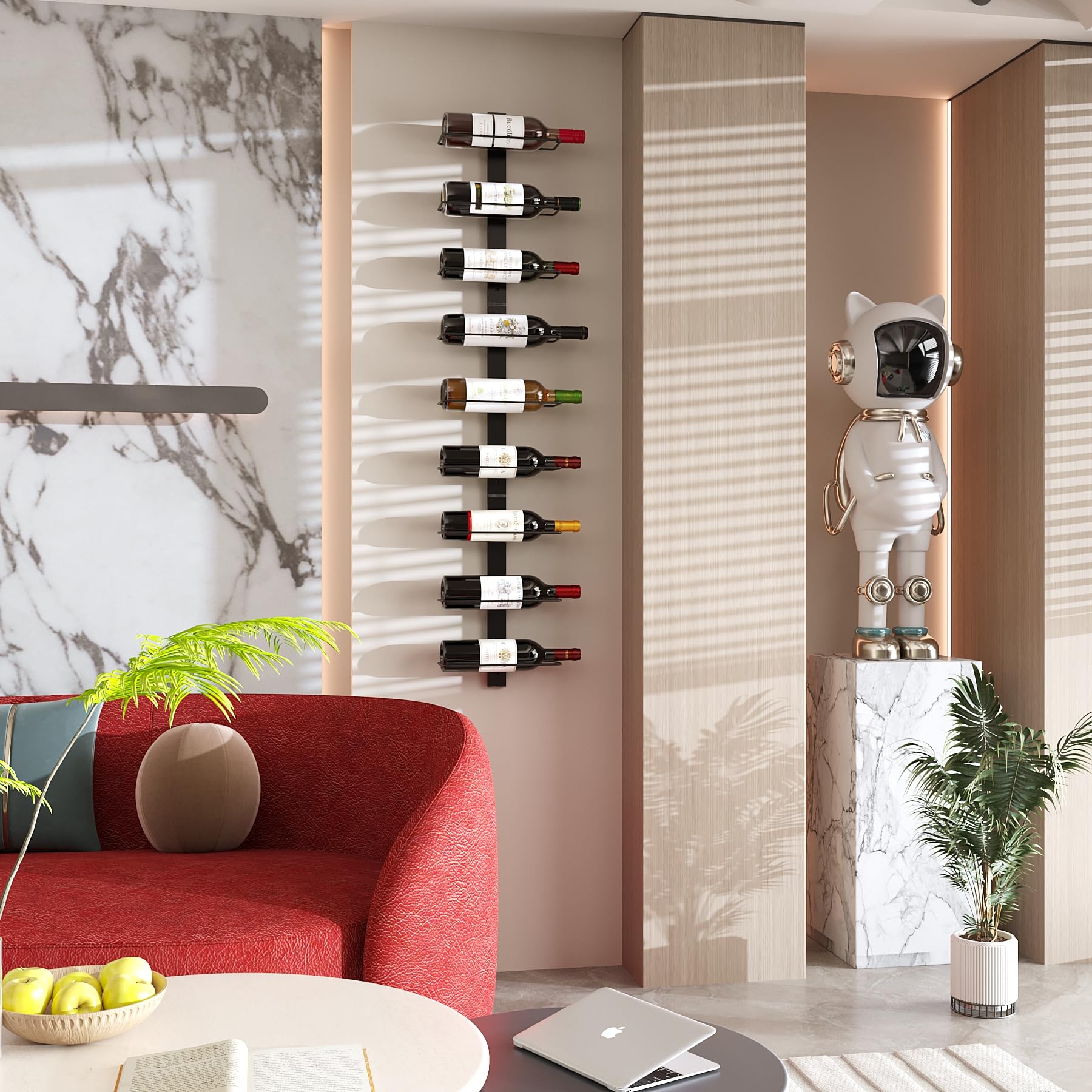 C&AHOME 9 Bottle Wall Mounted Wine Rack - Adjustable & Separable Metal Hanging Wine Holder for Kitchen, Pantry, Bar | Space-Saving Wine Storage Solution for Home & Restaurants