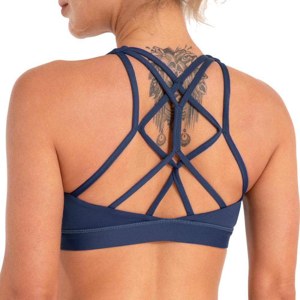 Women's Low Support Padded Sports Bra - Criss Cross Back for Yoga & Workout