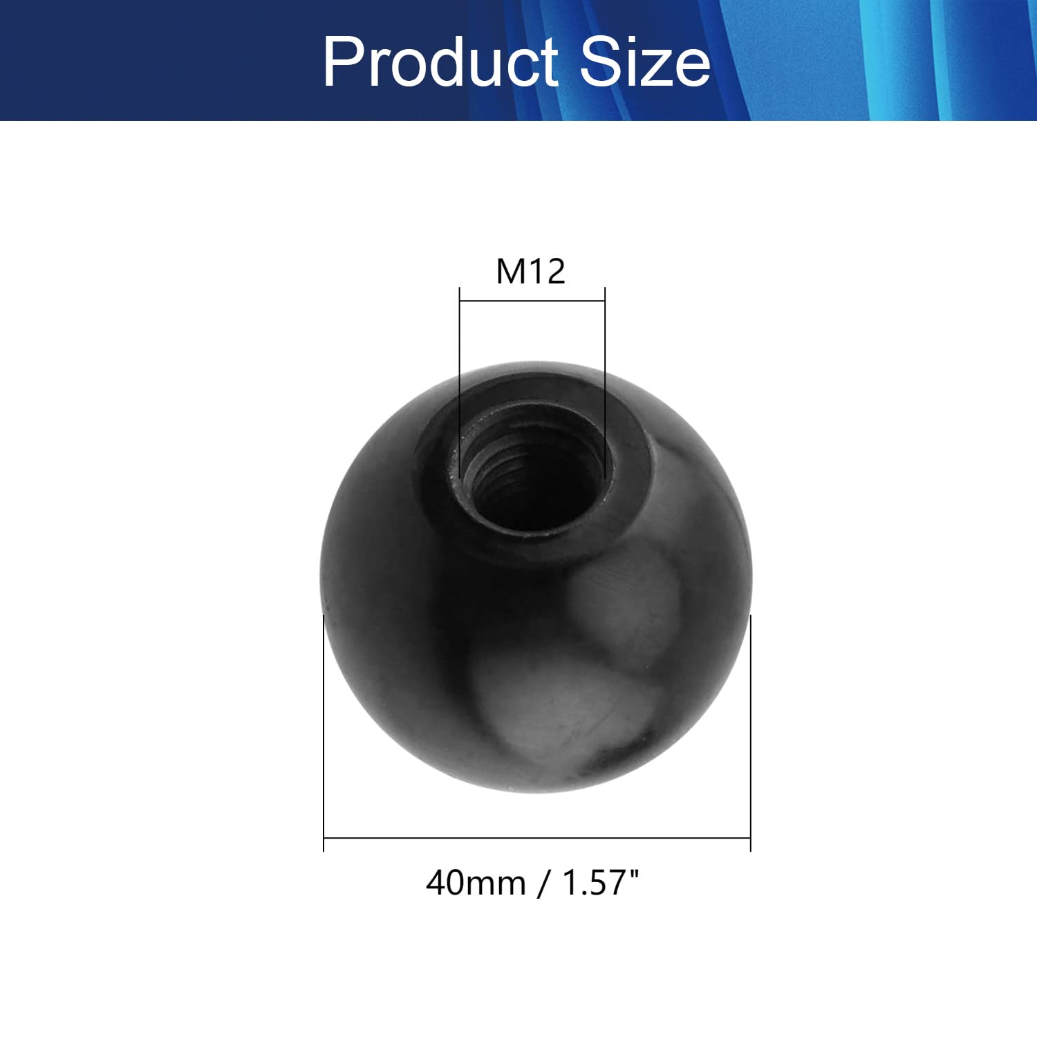 3Pcs Black Bakelite Ball Knob M12 Female Thread - 40mm/1.57